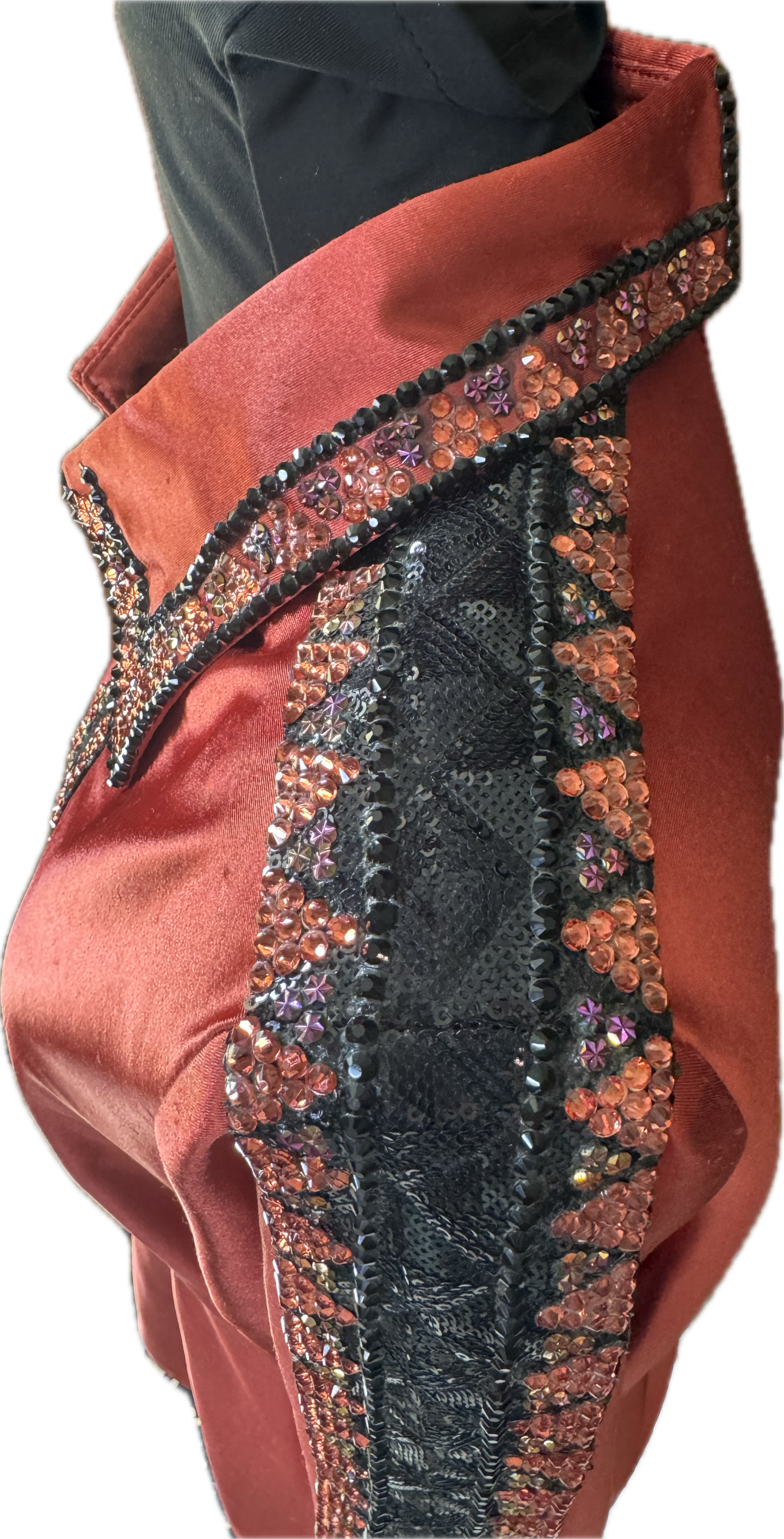 Size Large rust stretch backzip with black accents