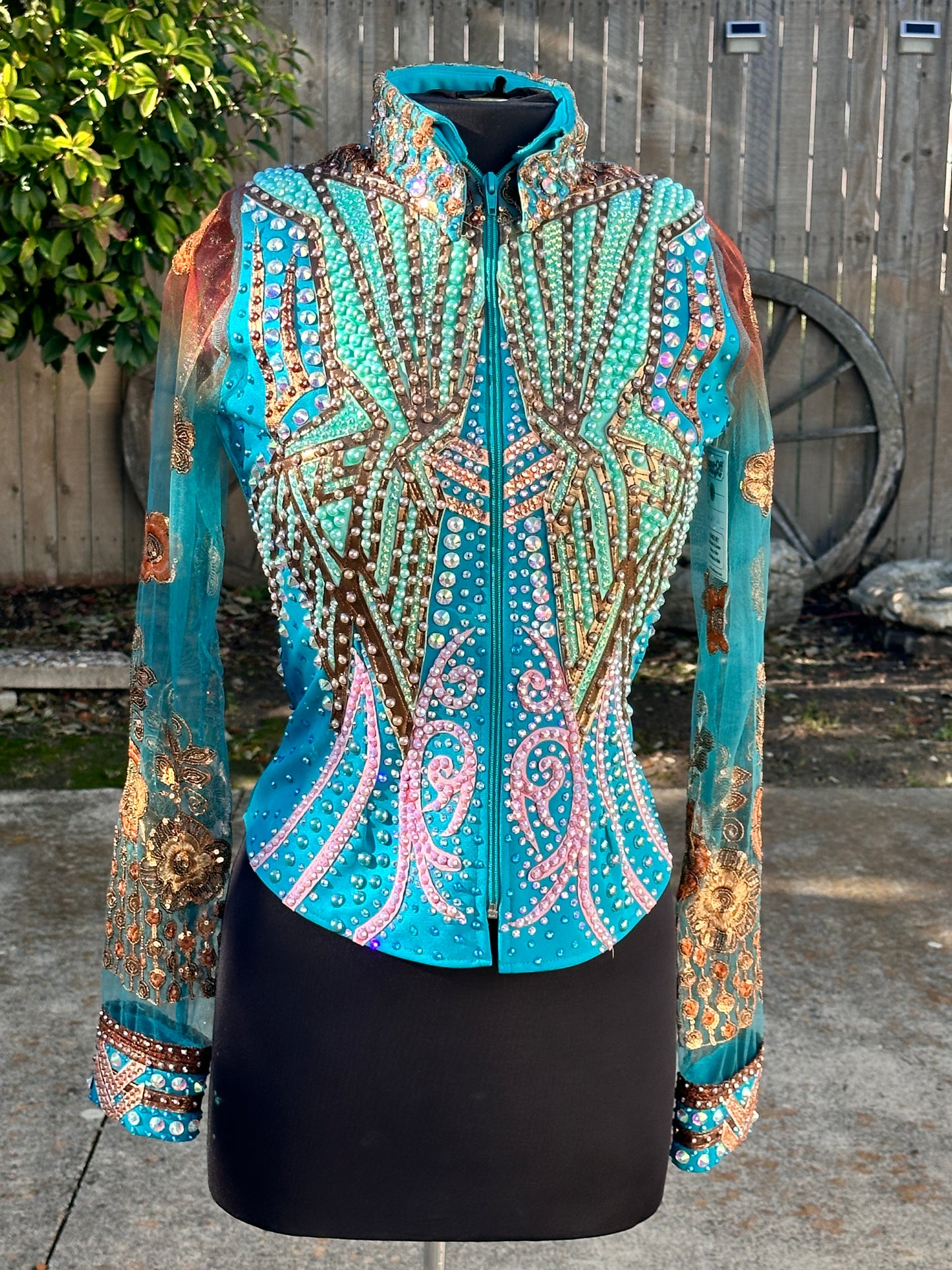 Size small Shacket turquoise rust rose gold and blush