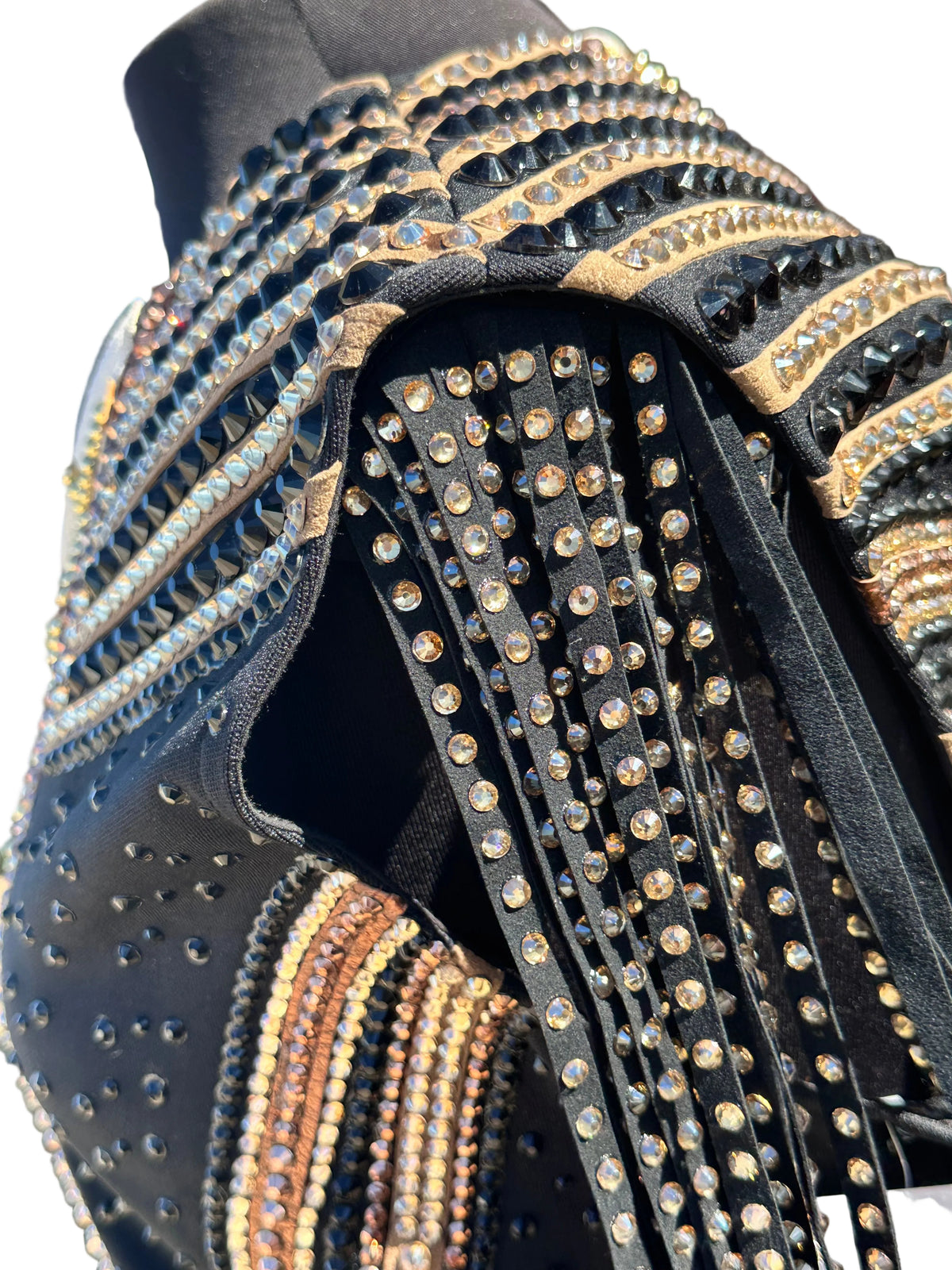 Size XXL vest with black and golds detachable shoulder fringe