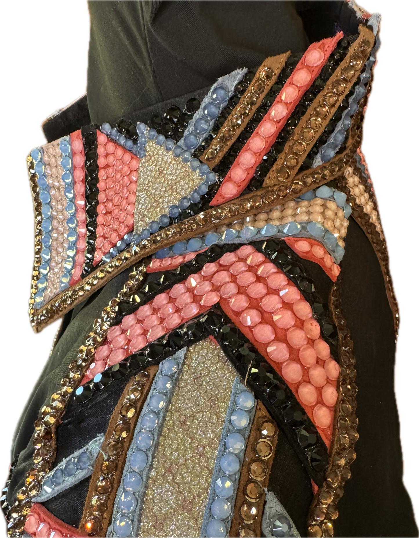 XL Black Stretch Taffeta with Coral, Bronze and Periwinkle Blue Accents