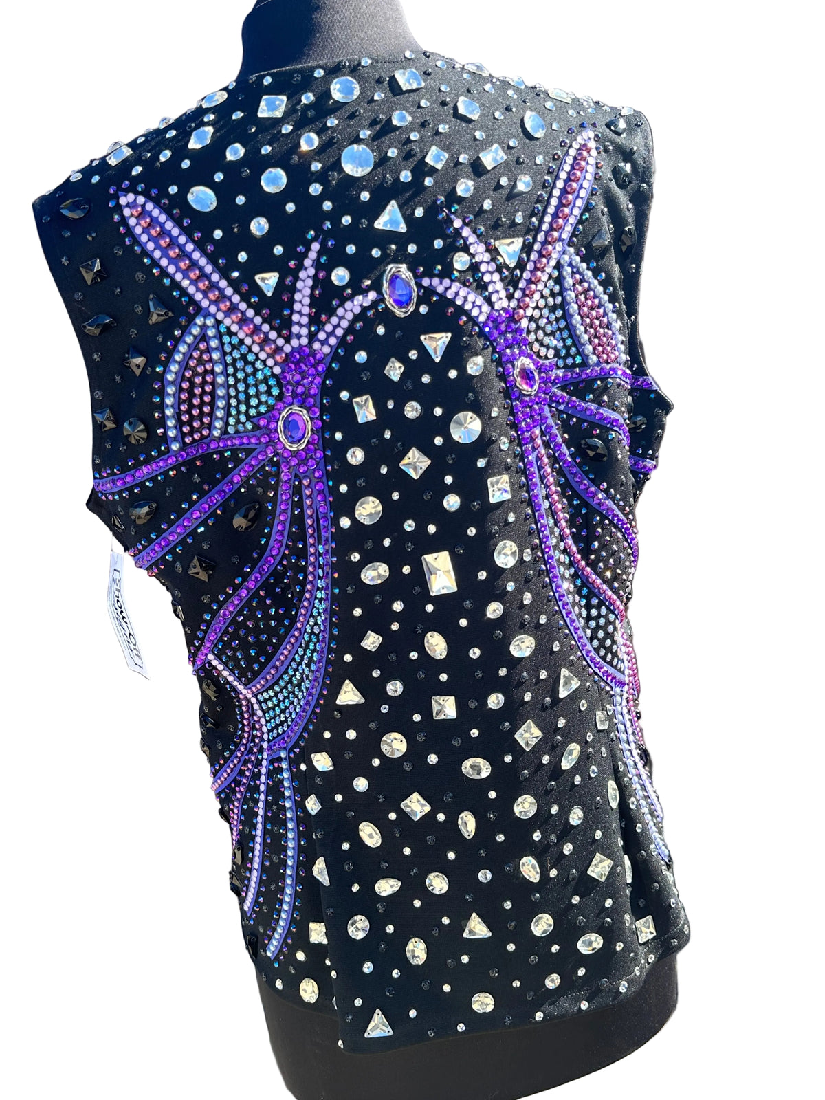 XL vest with black, clear crystals and purples