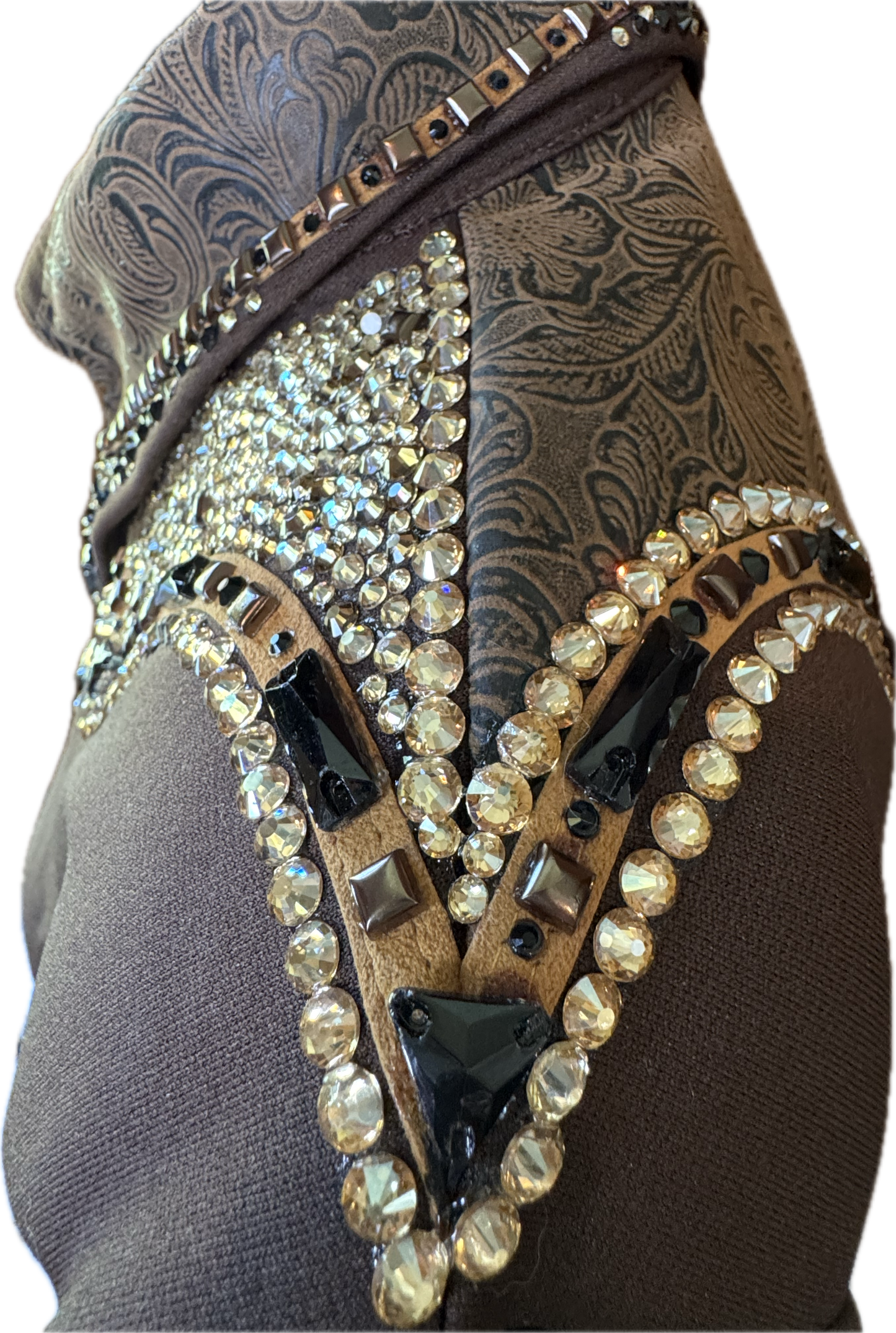 XXL Chocolate Brown Stretch Fabric with Gold Retro Leather Design