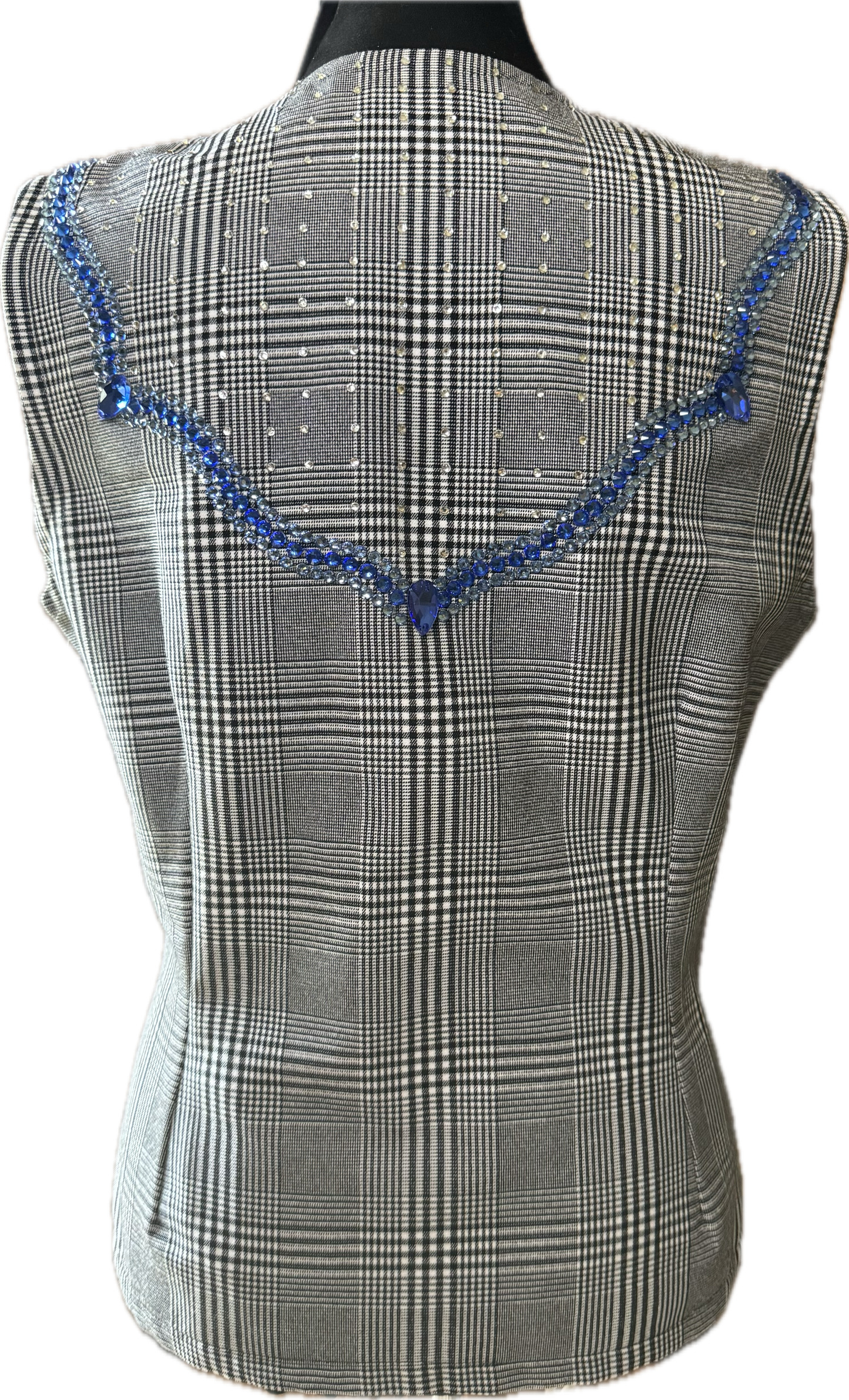 Size medium Black and White Plaid with Blue Retro Yoke Design