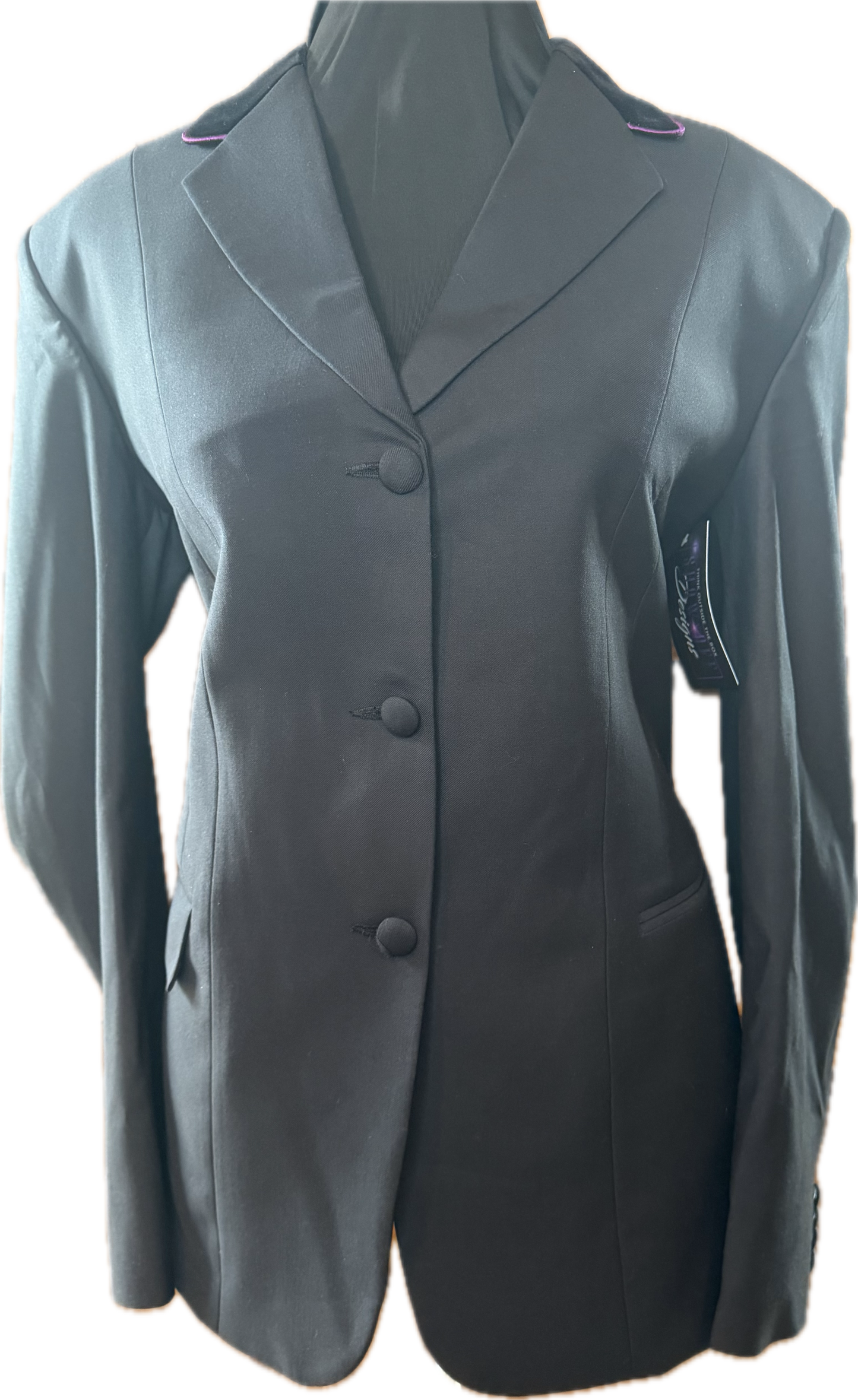 *38 Bust* Black with Black Velvet Collar and Purple Piping