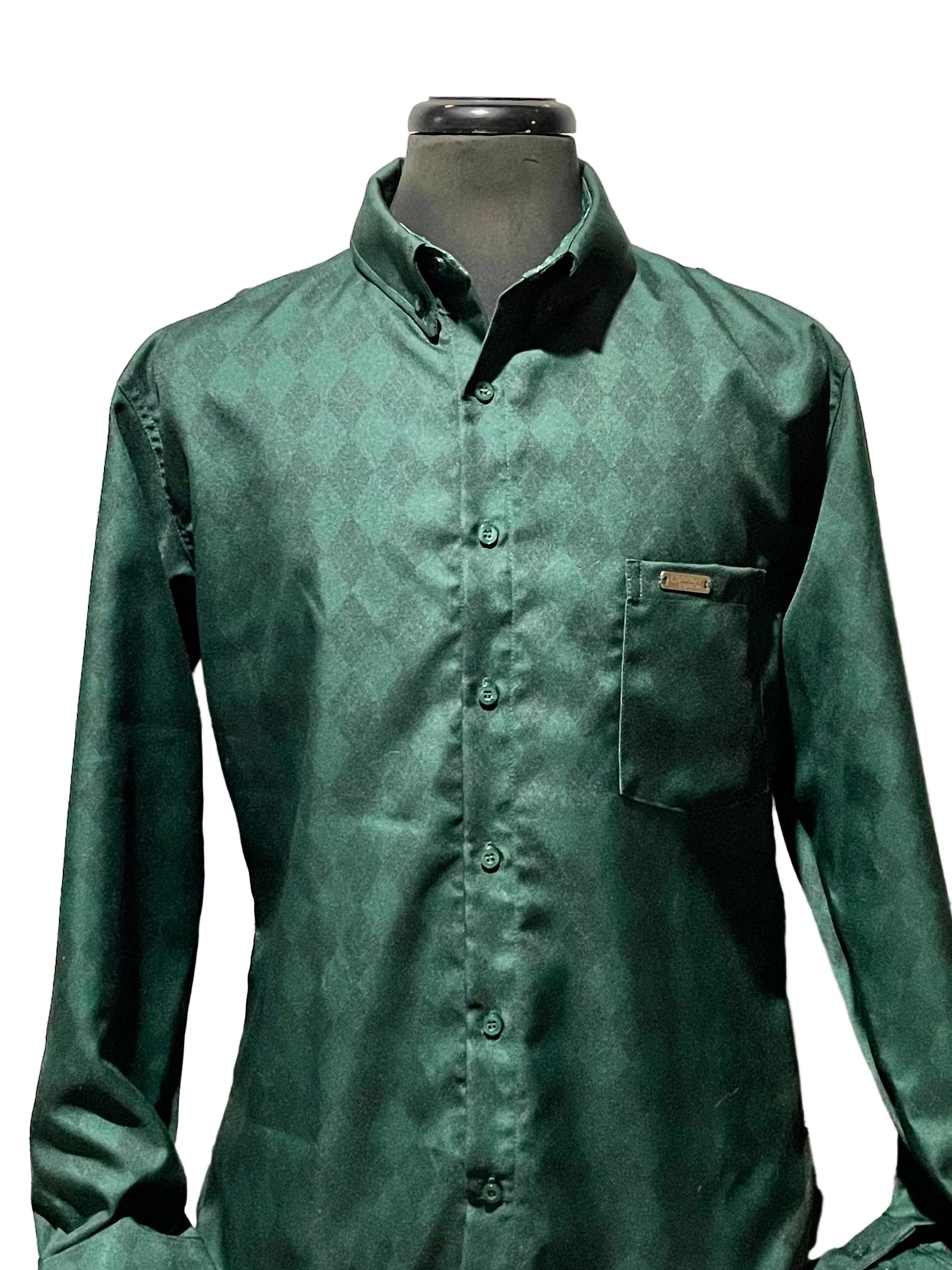 Cowboy Couture Men's Shirt -Hunter Green Diamond Print