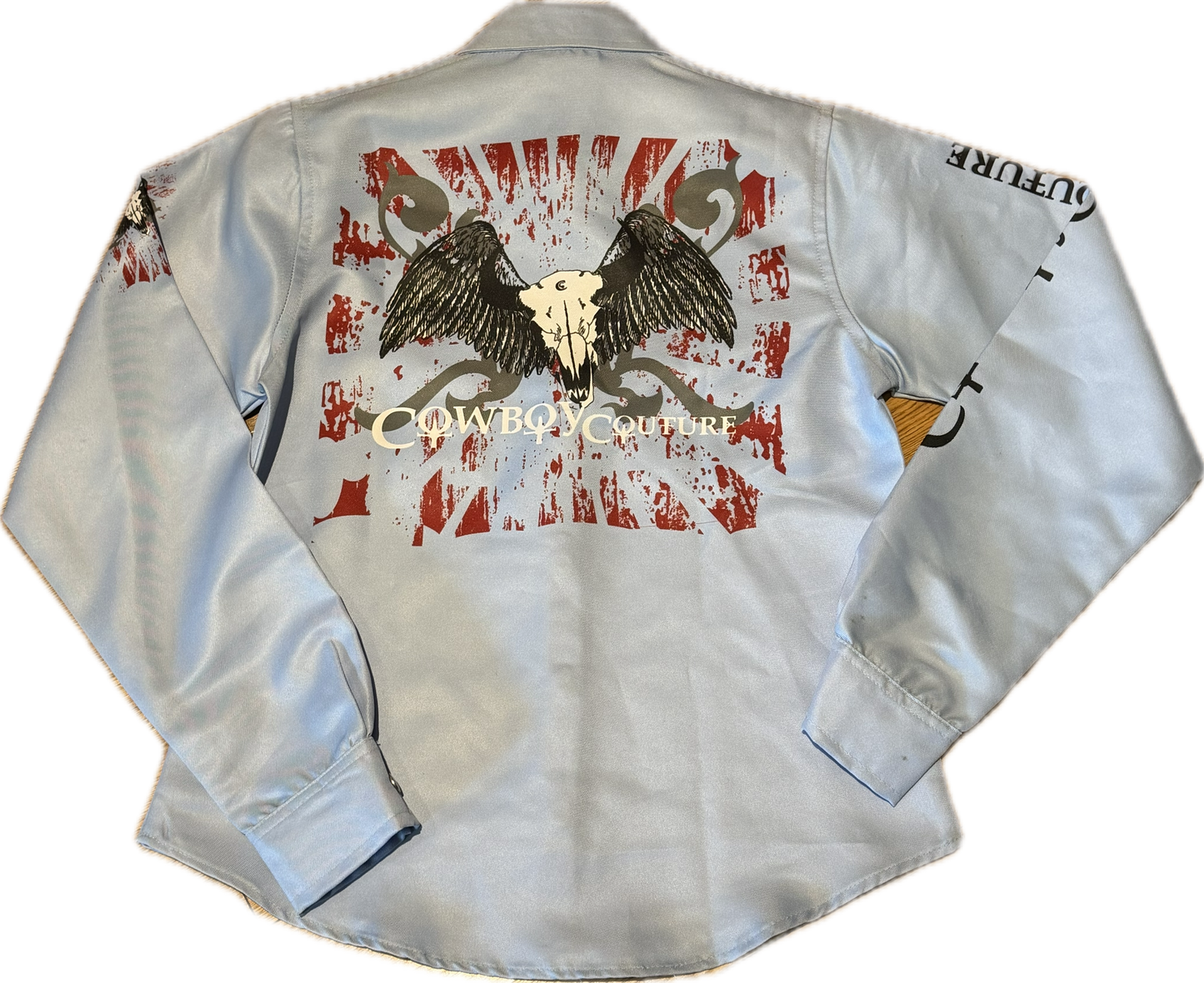 Cowboy Couture -Ladies Sky Blue Graphic- Extra Small (ONE ONLY)