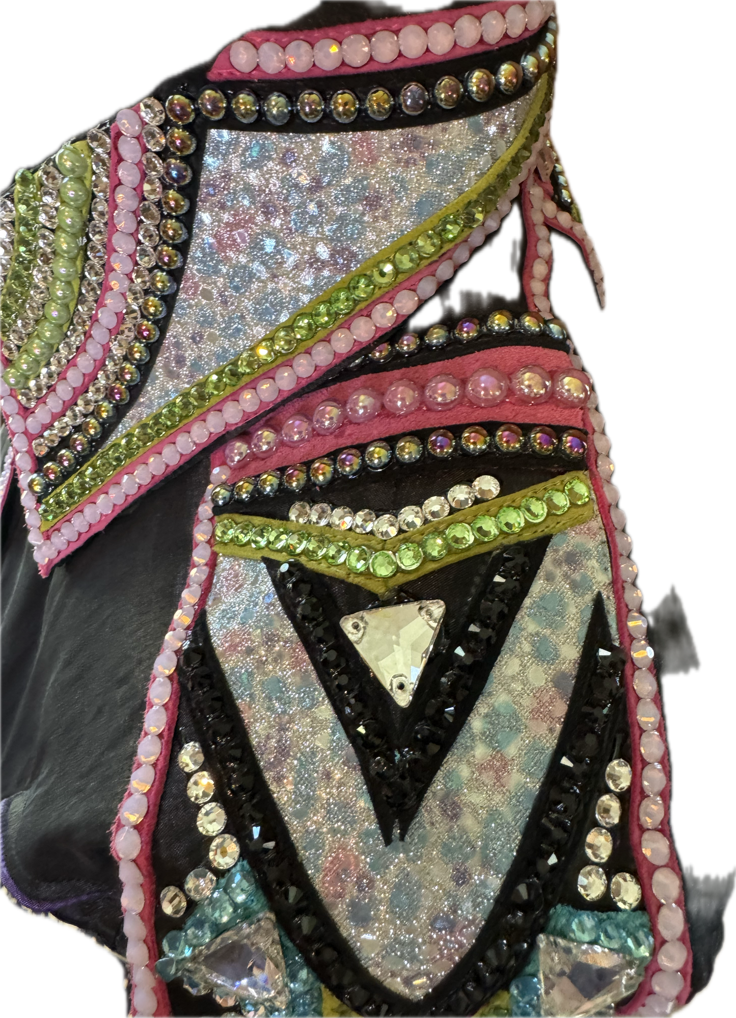 Size Medium Black Stretch Taffeta with Pink, Silver and Green Accents