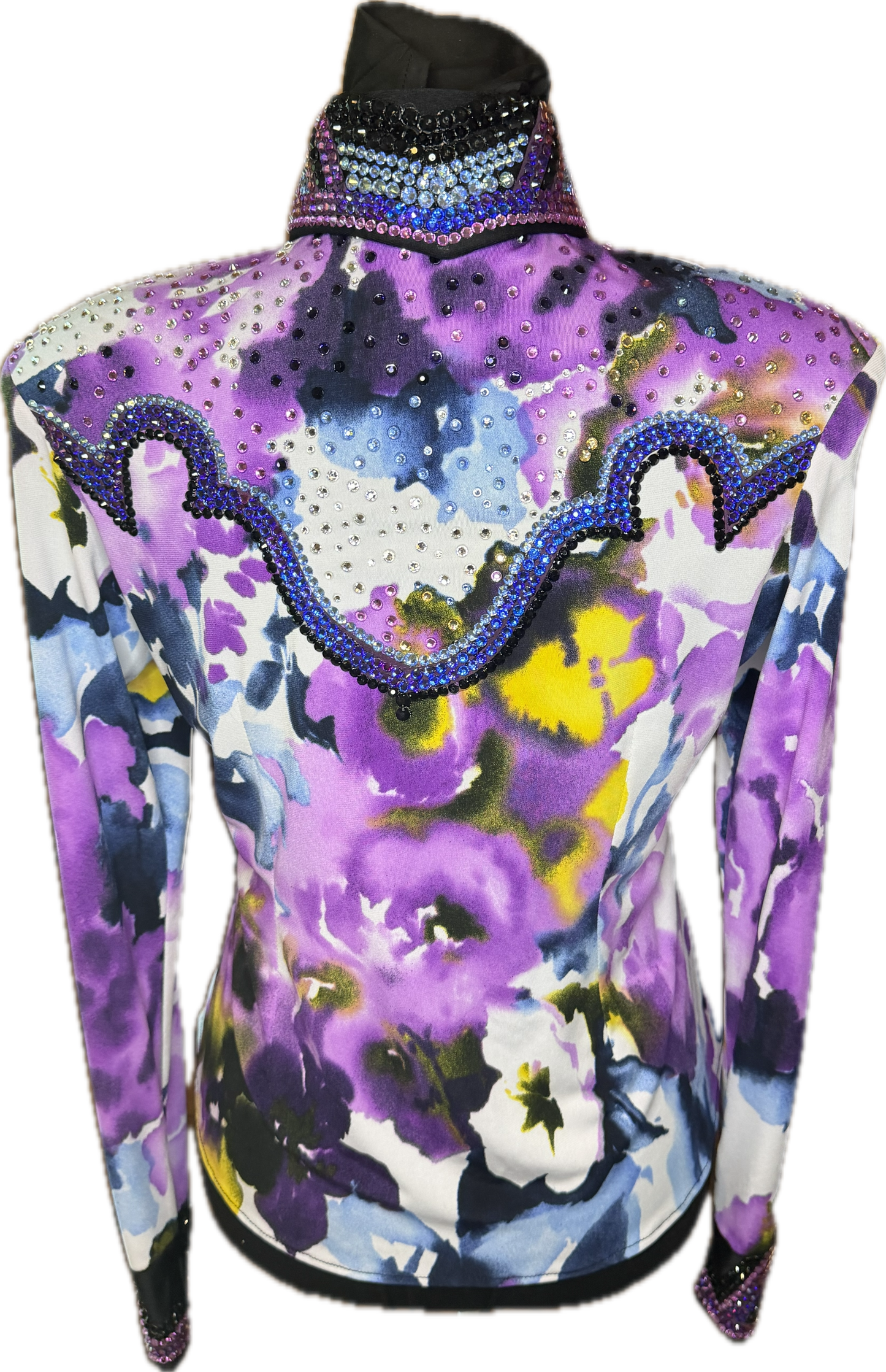 Extra Small day shirt. Stretch Lycra Purple Floral Retro Design
