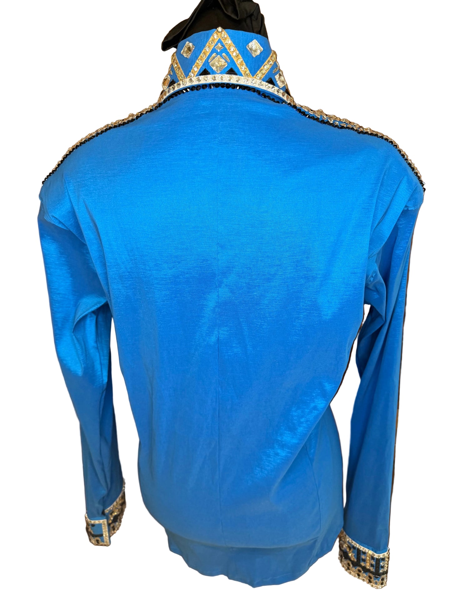 Large Blue Stretch Taffeta Day Shirt with Shoulder, Collar and Cuff Accents