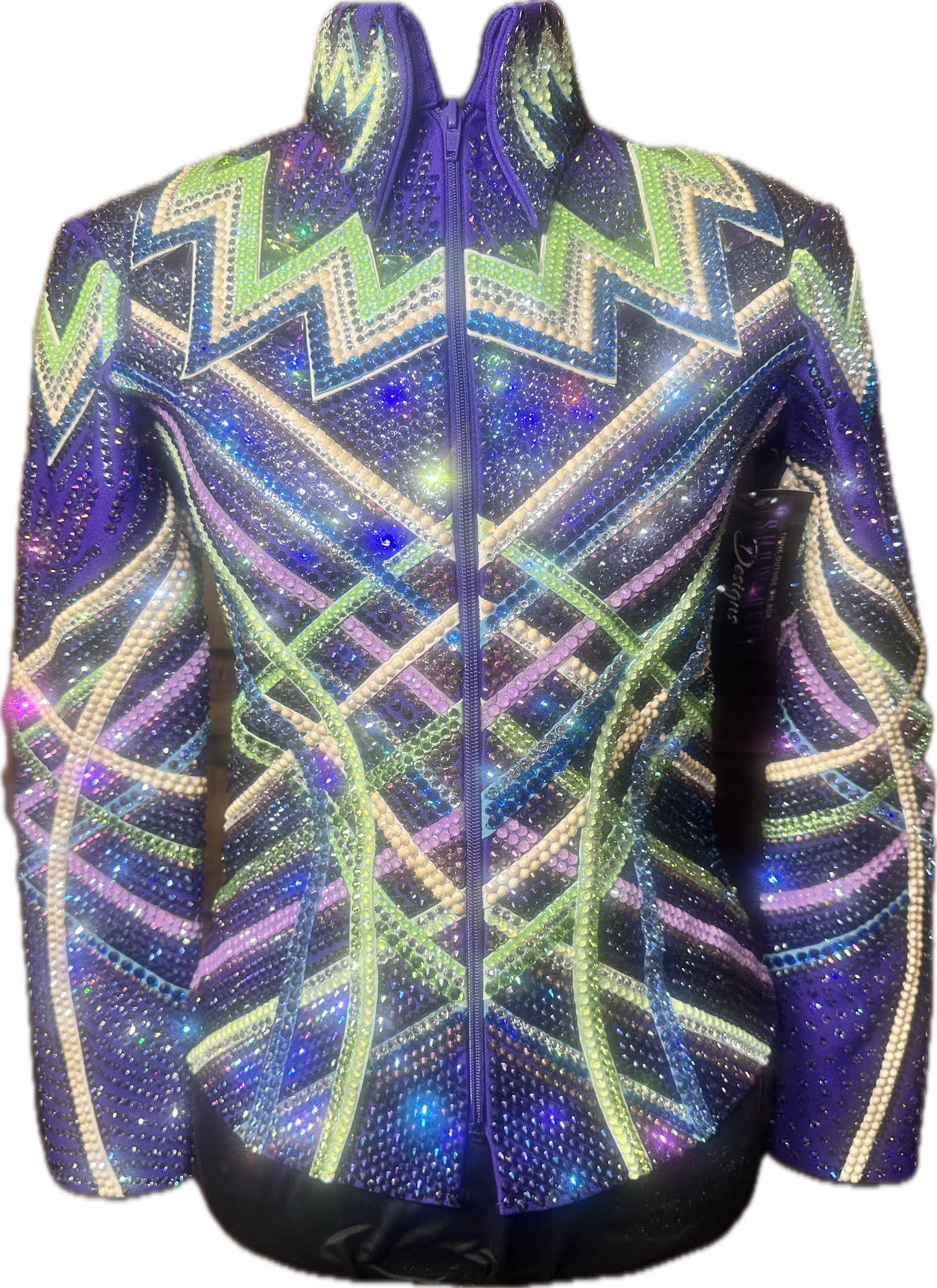 Kids Purple Showmanship Jacket with Pants. Blue, Green and Cream