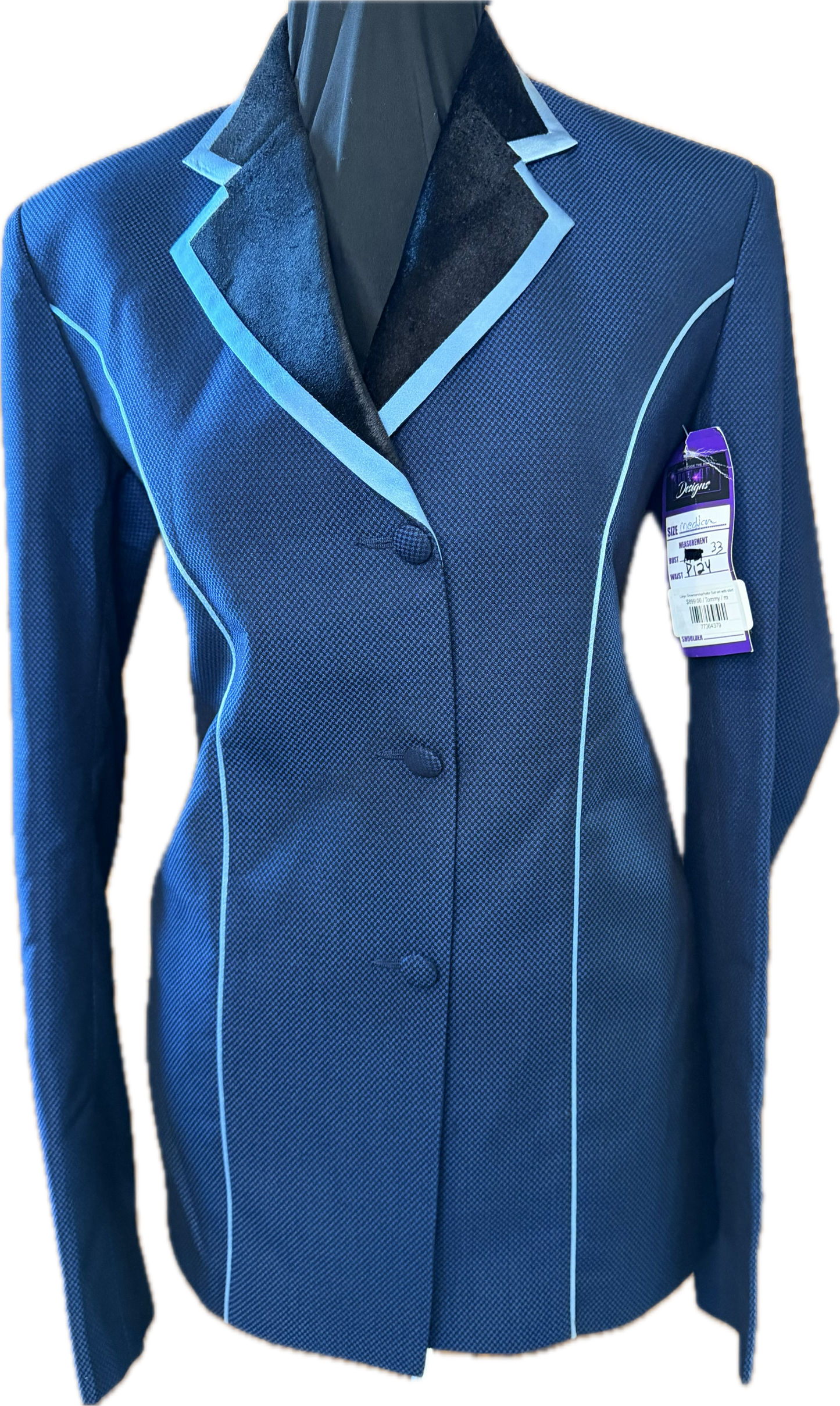 *33 Bust* Halter Coat* Navy Blue Mini Box with Light Blue Trims