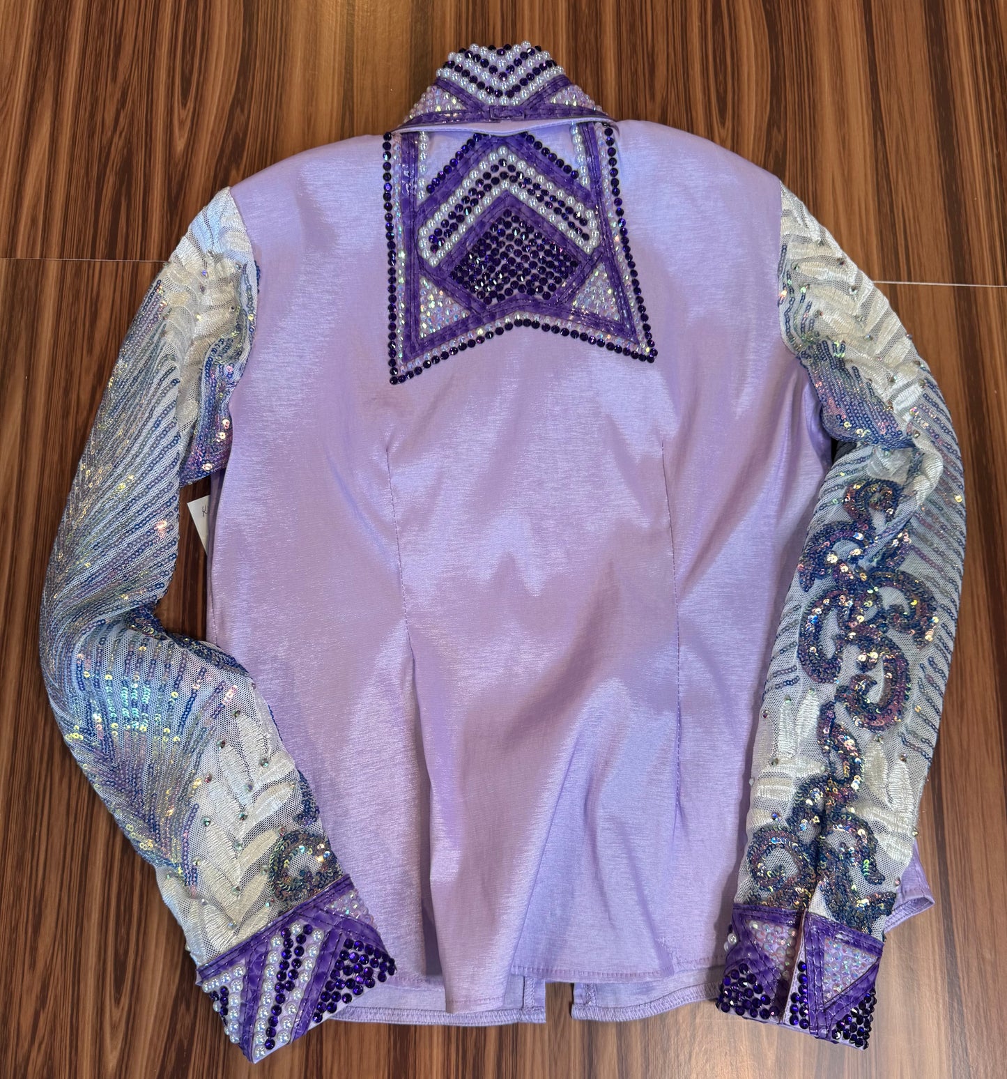 Kids 12 Lavender Stretch Taffeta with Sequin Sleeves