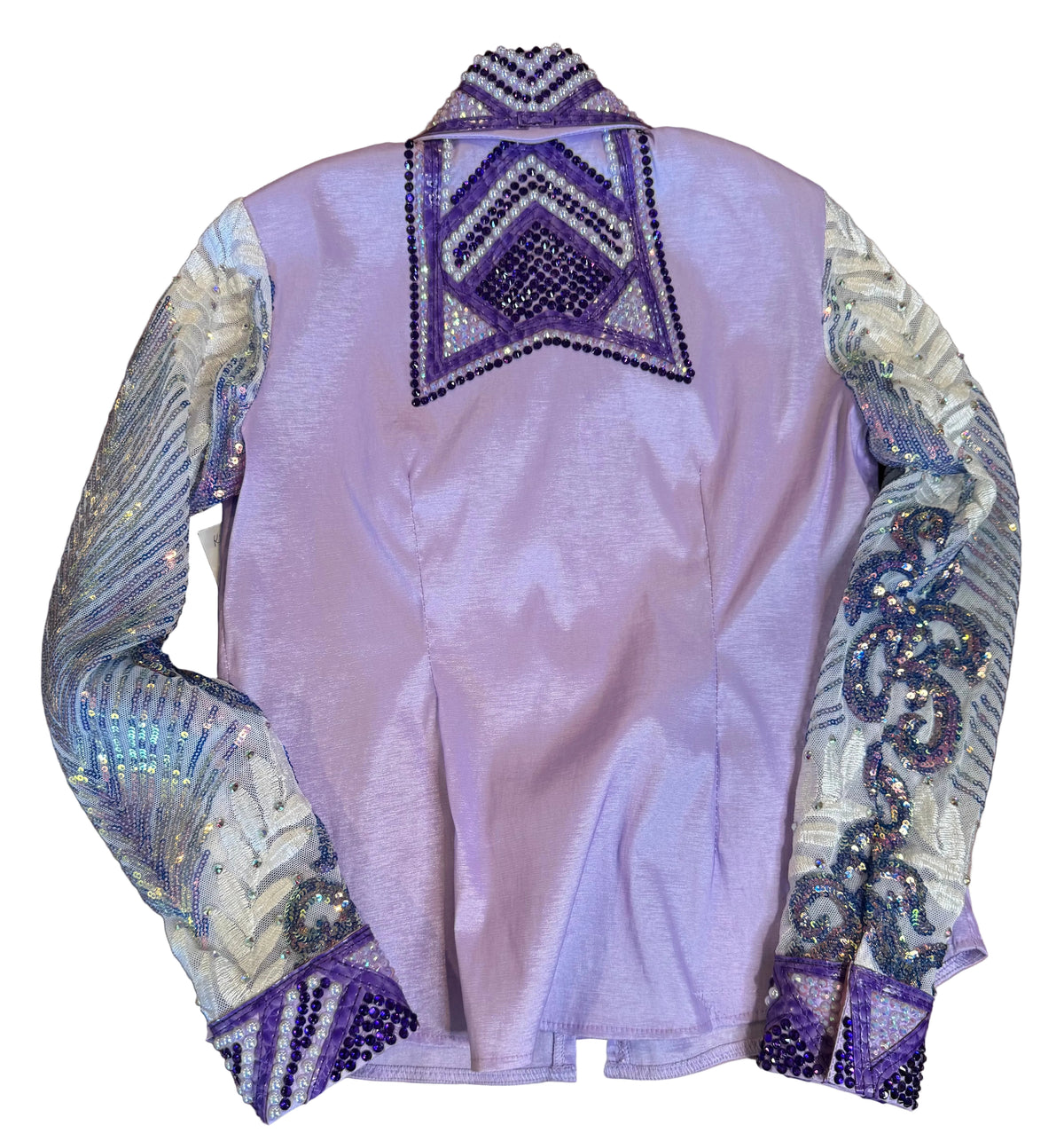 Kids 12 Lavender Stretch Taffeta with Sequin Sleeves