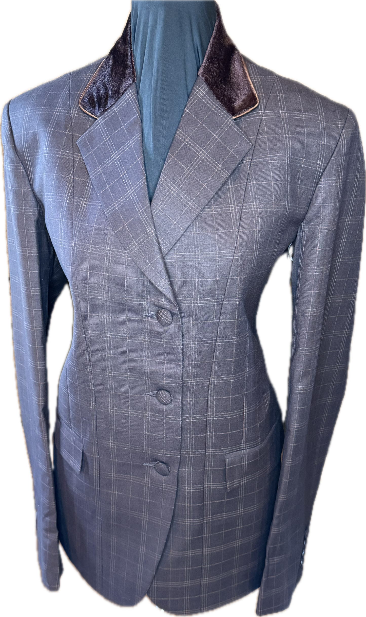 *40 Bust* Brown Plaid with Brown Velvet Collar and Trims