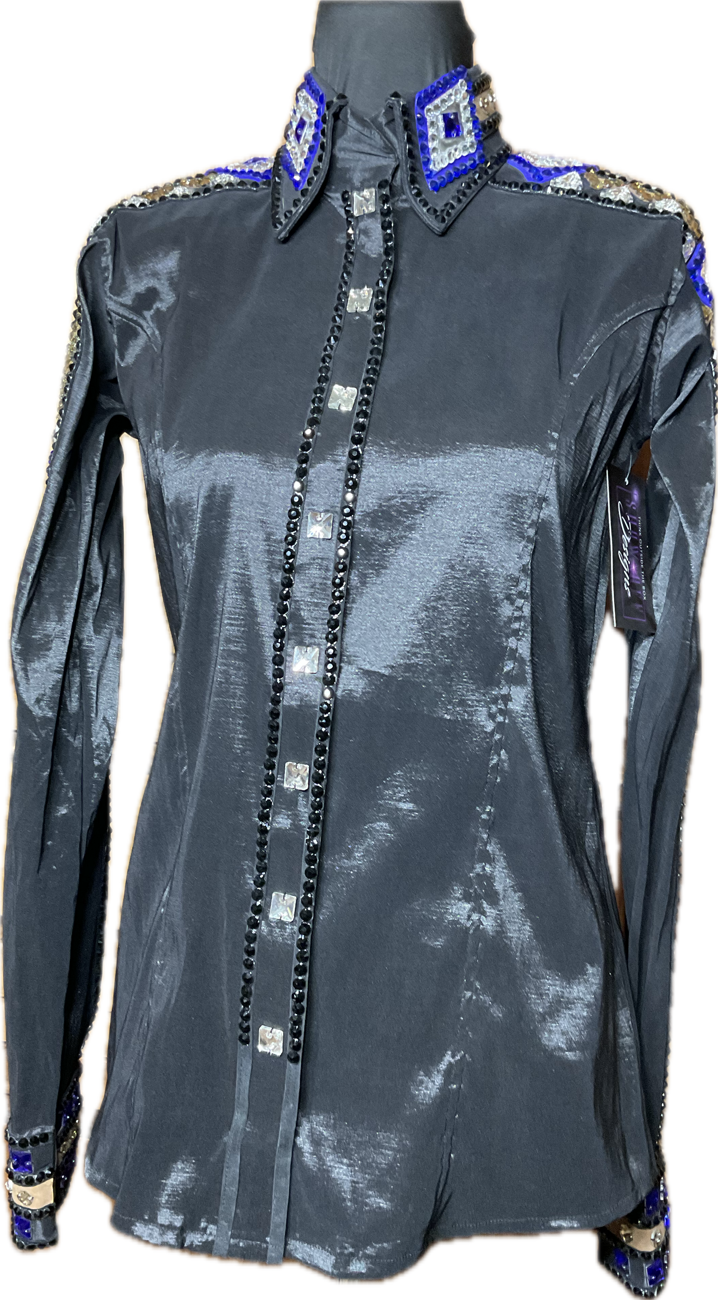 Small Stretch Taffeta Black with Gold, and Royal Blue Accents