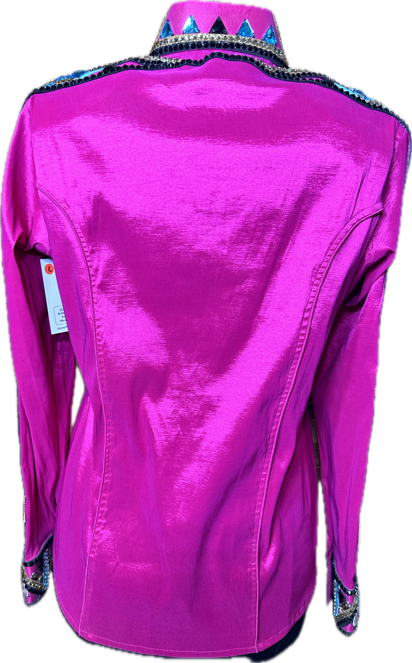 Size Large Fuchsia Stretch Taffeta with Aqua and Gold
