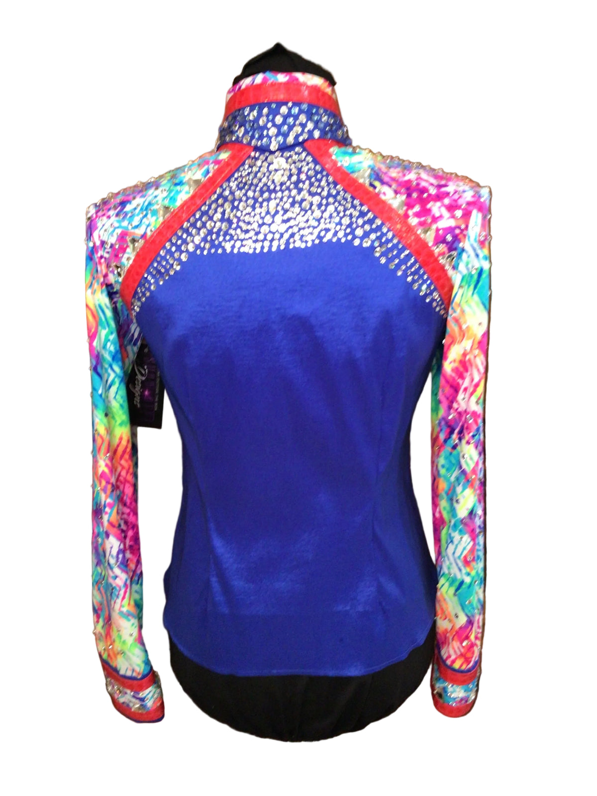 XS Royal Blue Stretch Taffeta Day Shirt with Colorful Print Details