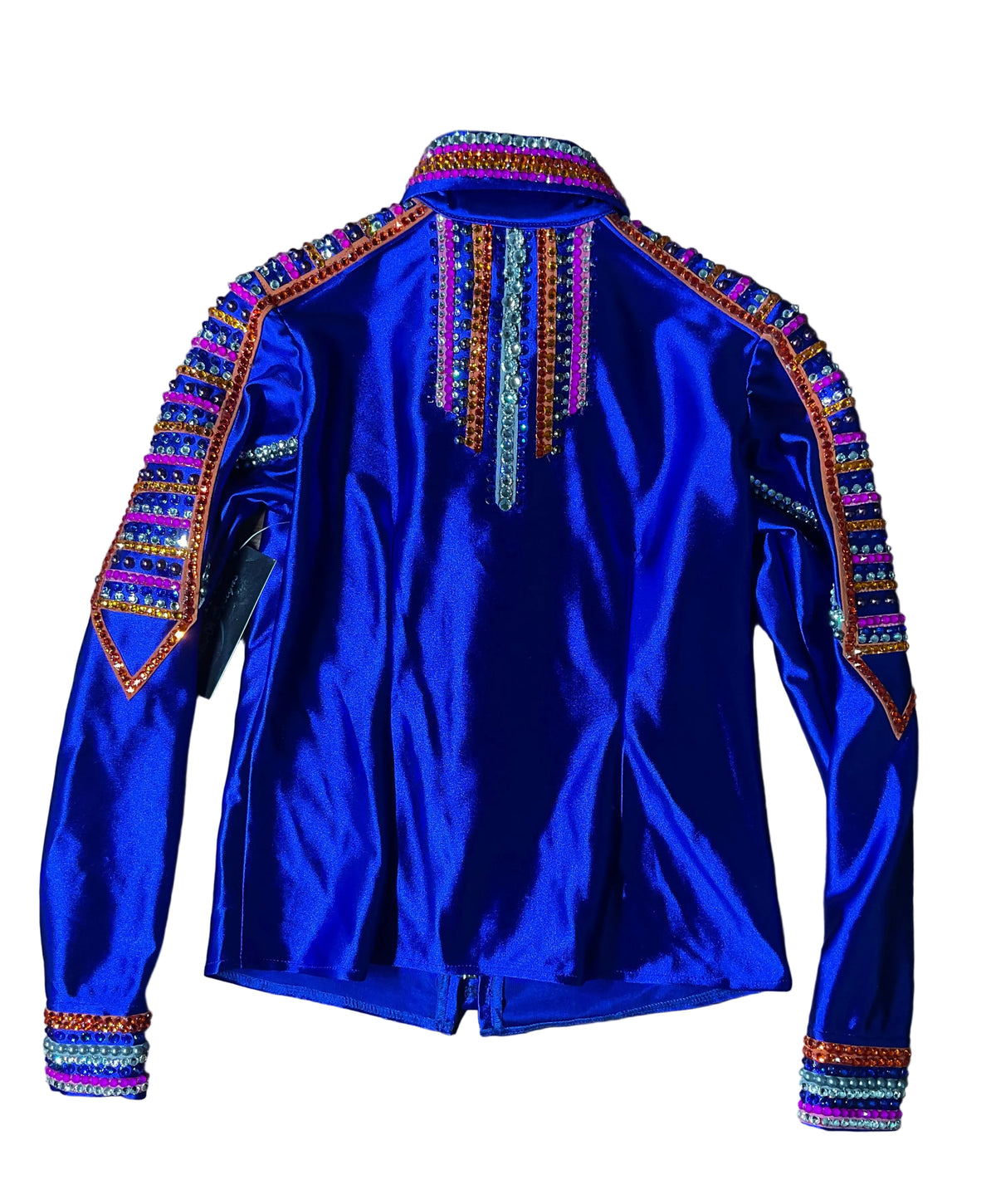 Kids Size 10-12 Bright royal blue with orange and pink designs