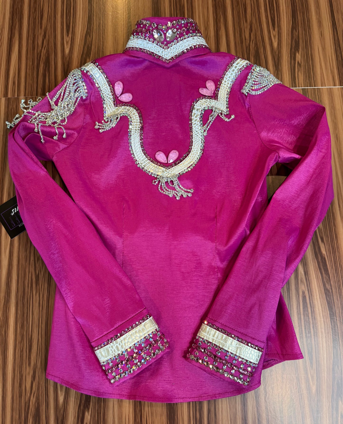 Kids 12 Fuchsia Stretch Taffeta with Retro Design and Rhinestone Fringe