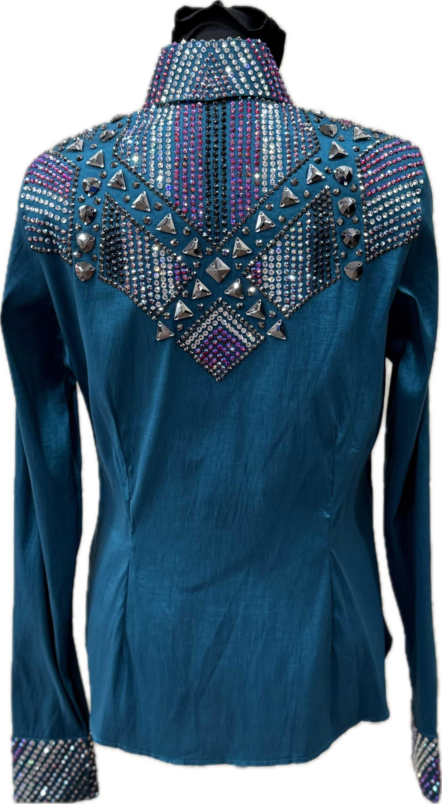 Size Medium Dark Teal Strech Taffeta with Gun metal and Siam AB Crystal Design