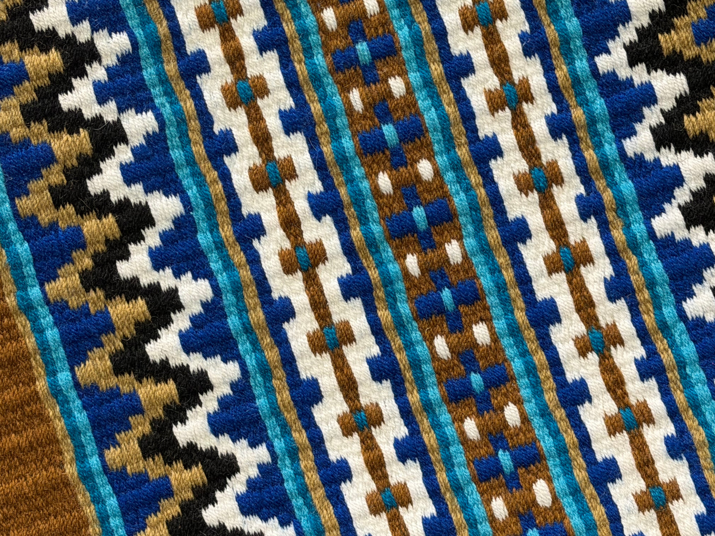 B592 Oversized Saddle Blanket Indian Tan, White, Sheep Skin, Royal Blue, Turquoise, Teal, Black