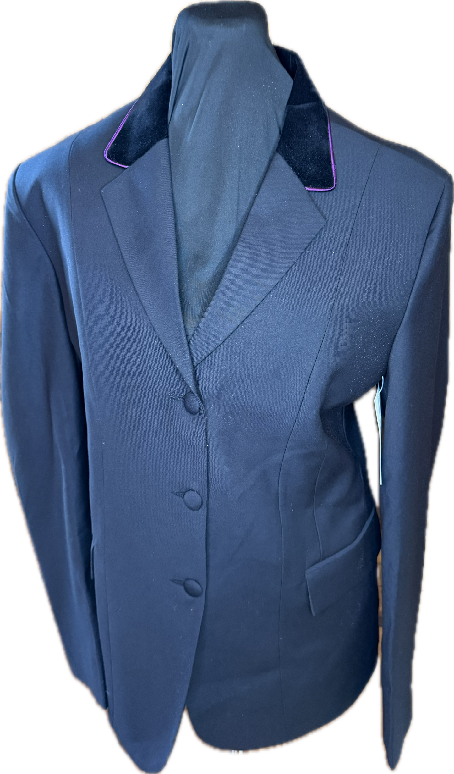 *42 Bust* Black with Deep Purple Piping on Black Velvet Collar