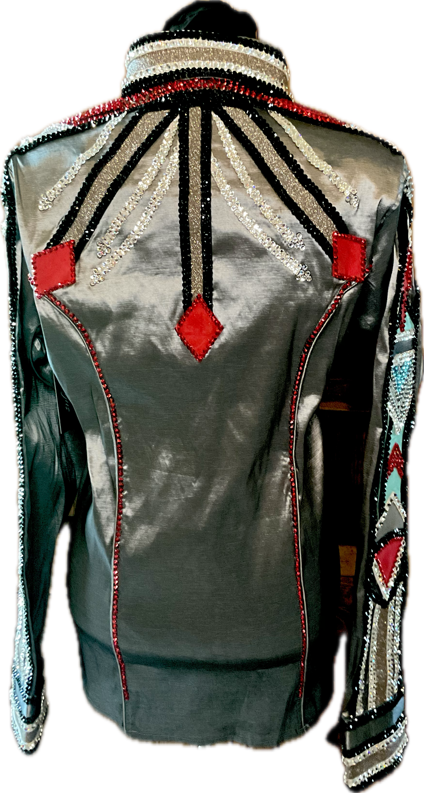 XL Day Shirt Grey Taffeta with Silver, Metallic, Black and Red