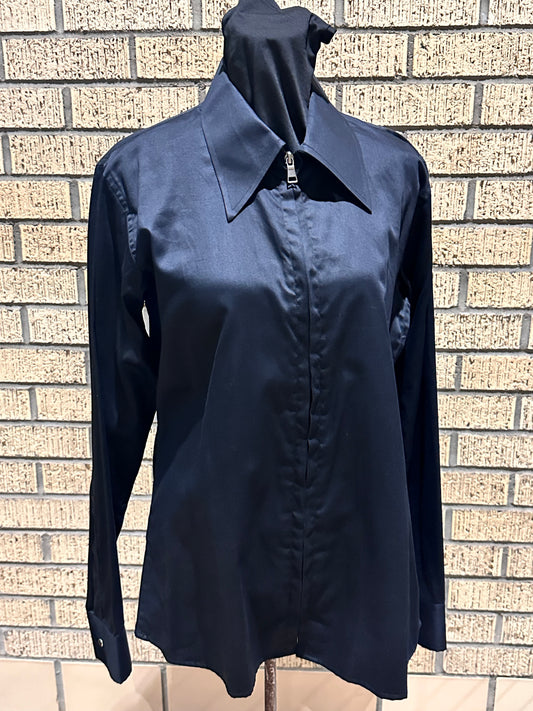 Black western shirt zipper front size large stretch cotton