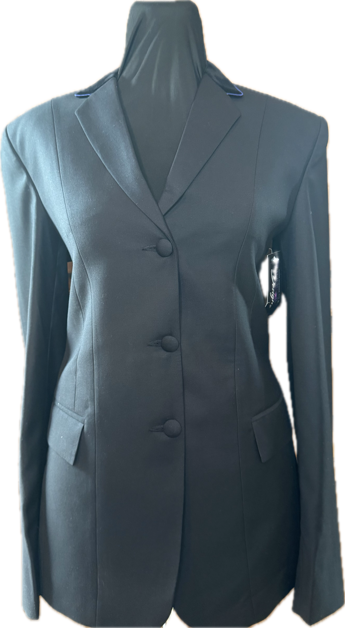 *40 Bust* Black with Black Velvet Collar and Navy Piping