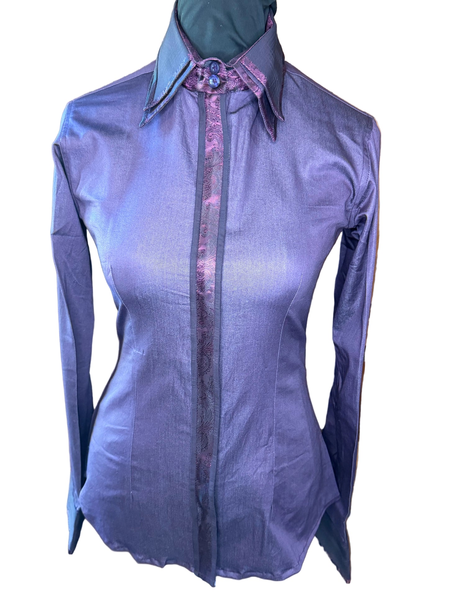 Youth Western Stretch Cotton Shirt **Hidden Zipper** Dark Plum