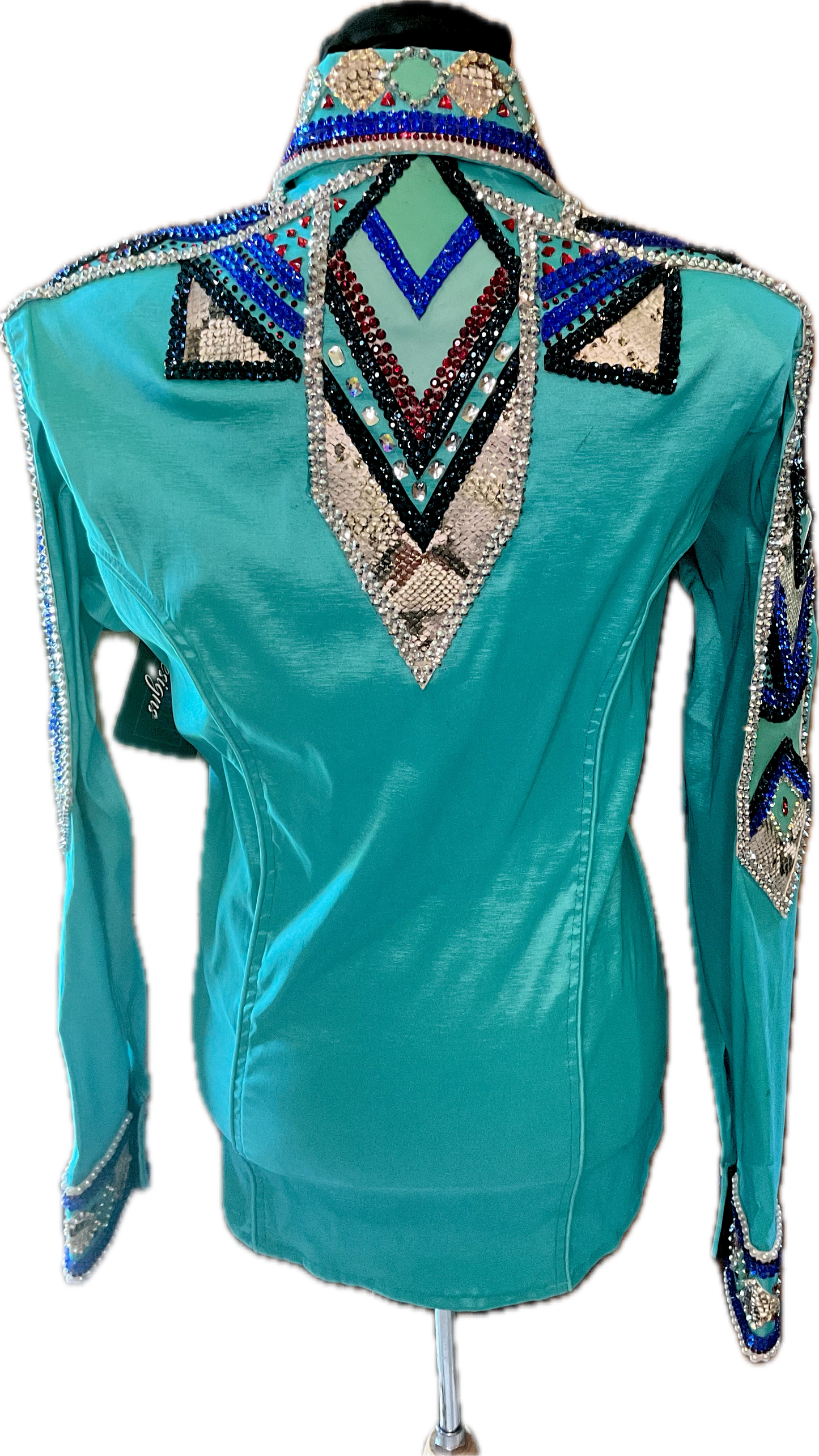 XL Day Shirt Aqua Taffeta with Silver, Metallic, Black and Blue