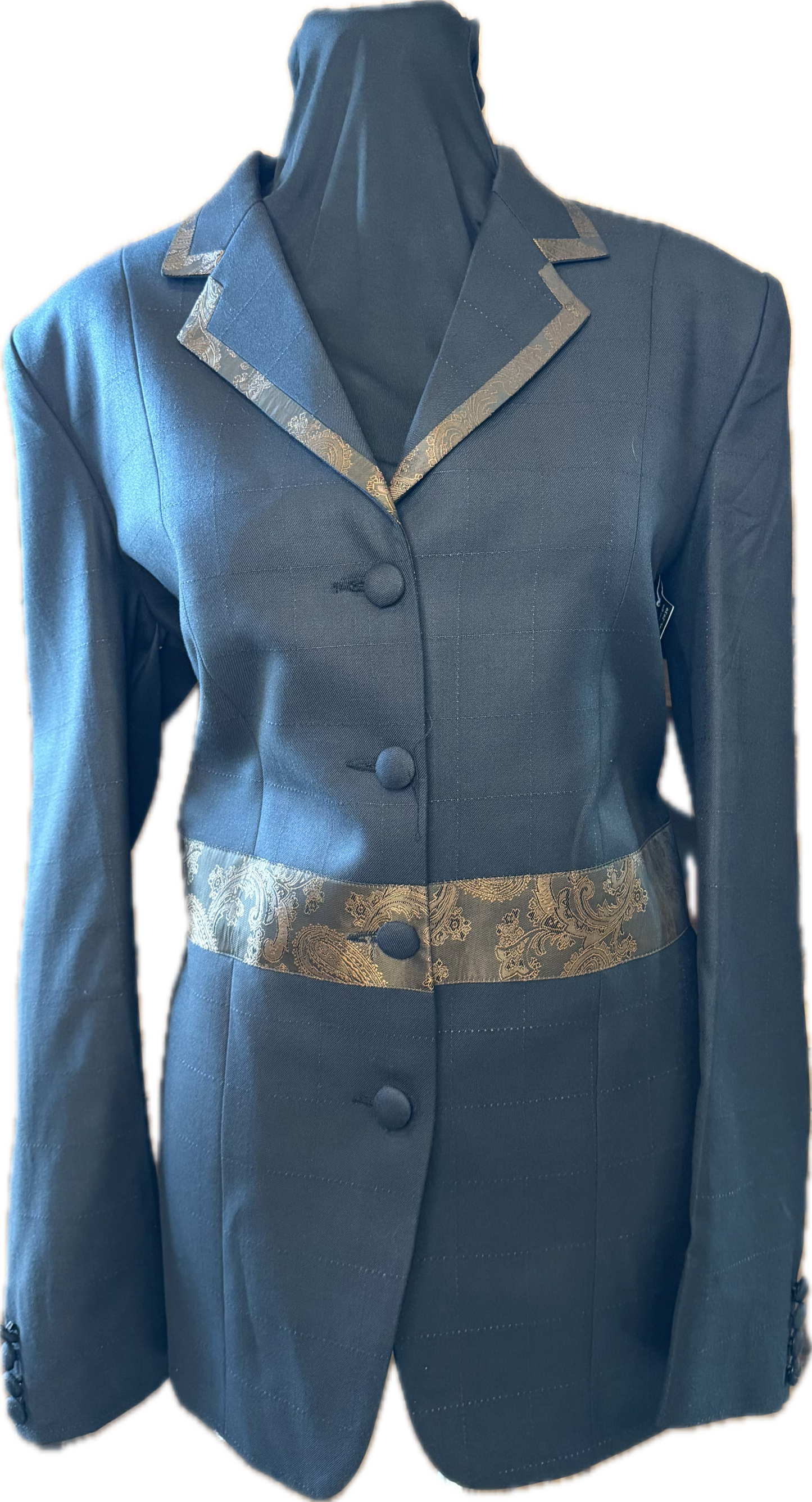 *38 Bust* Halter Coat* Black Plaid with Copper Trims and Belts