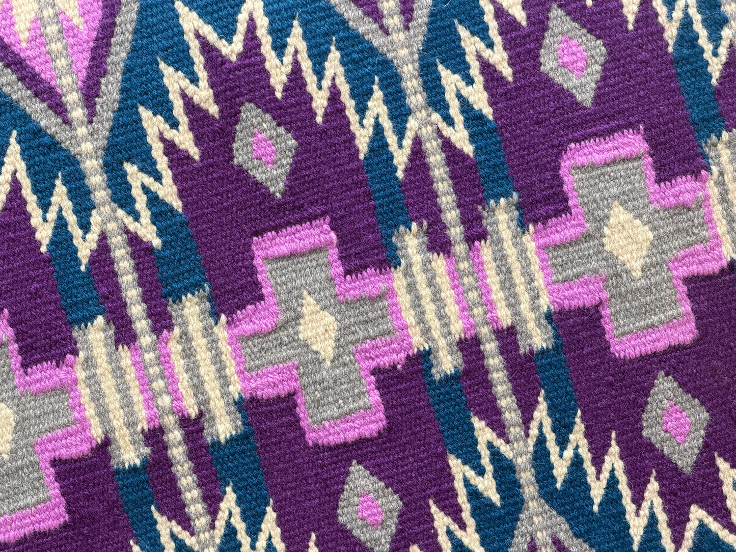 a116 Ranch Oversized Saddle Blanket Cadet Blue, Plum, Sweet Pea, Cream, Grey