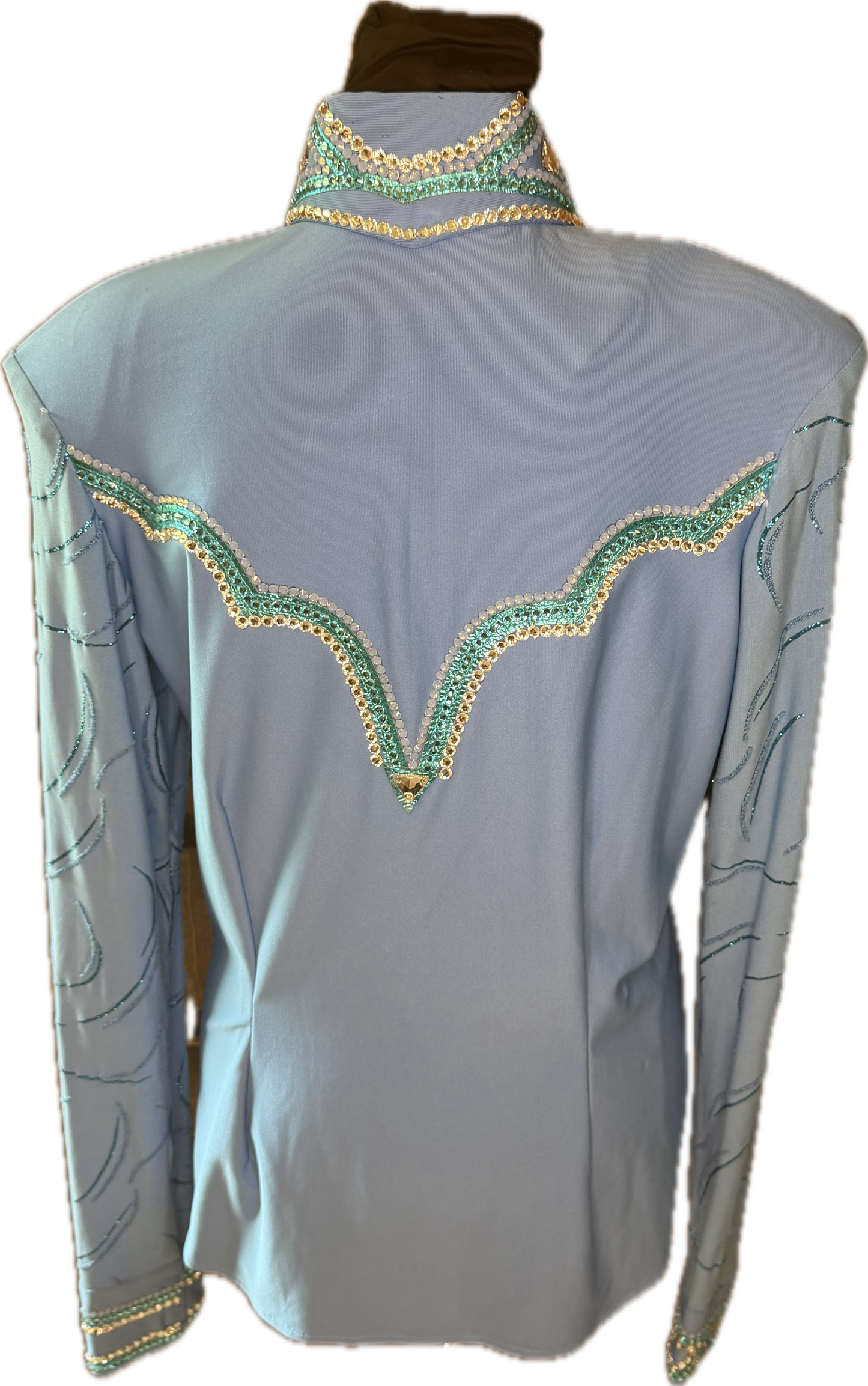 Medium Light Blue Stretch Lycra with Turquoise Retro Design