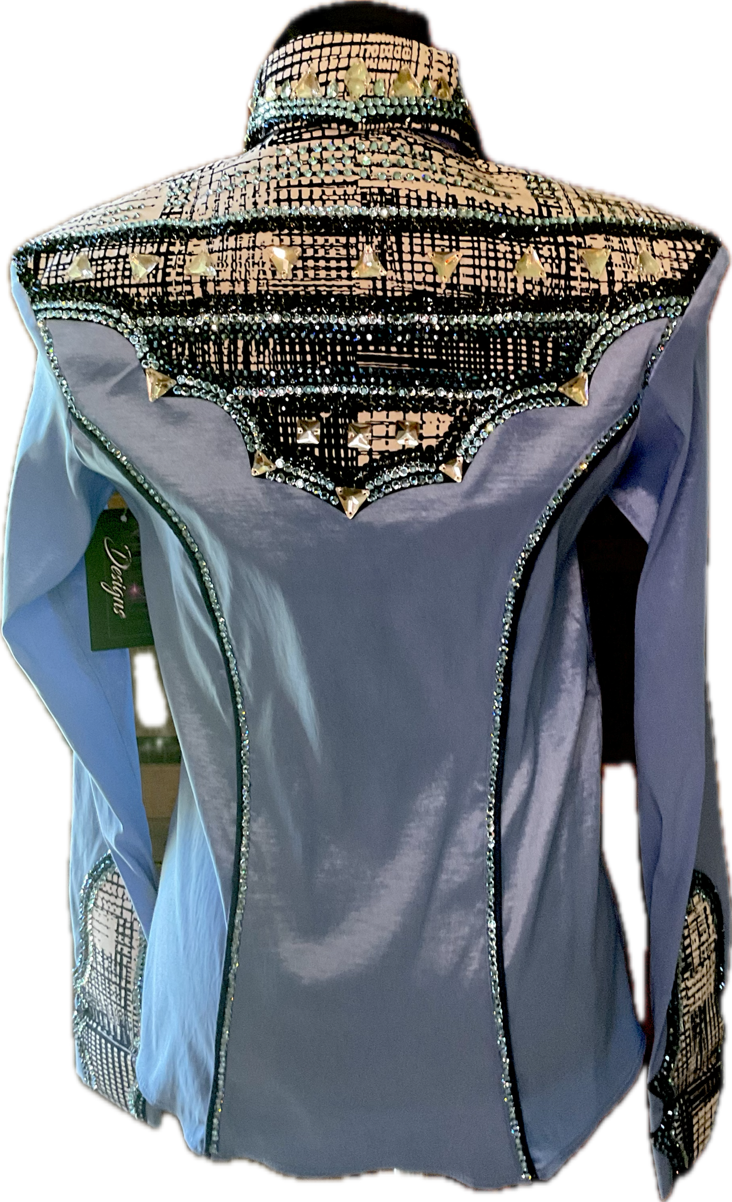Size Small Light Blue Striped Stretch Taffeta Day Shirt with Black and Aqua Detail