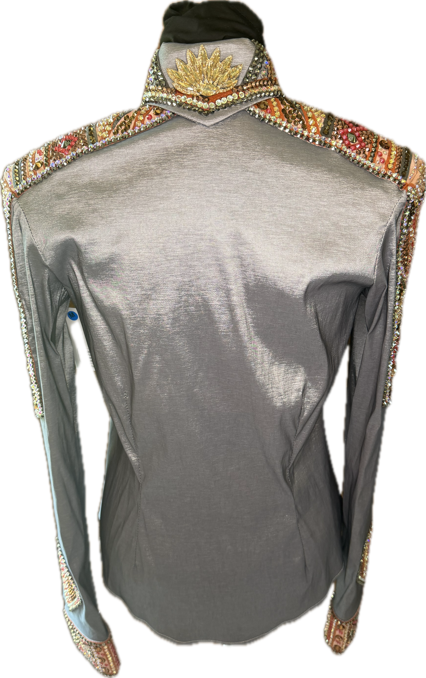 Medium Charcoal Grey Stretch Taffeta Day Shirt with Peach and Rust