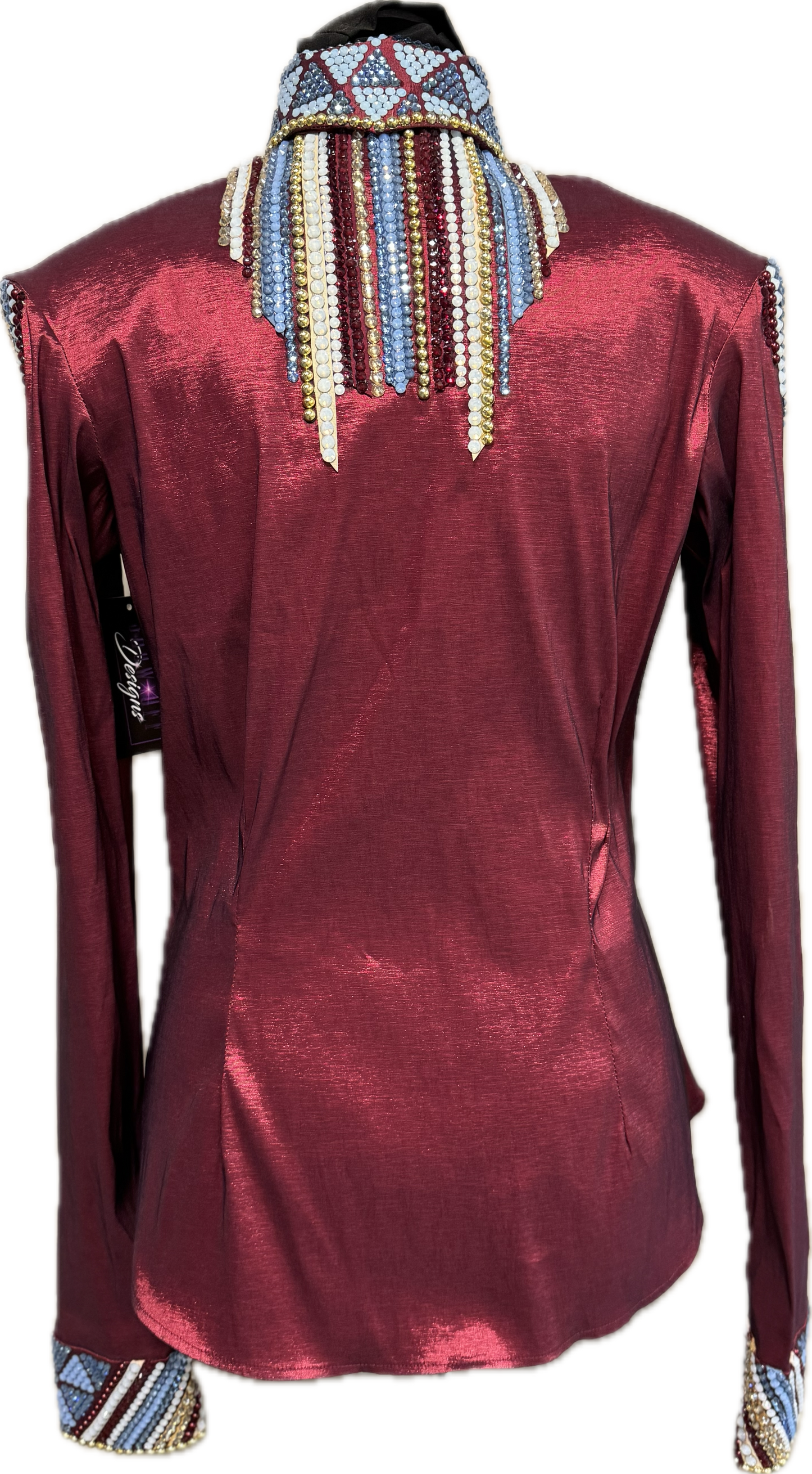 Size small black vest set with matching burgundy day shirt. Detachable Fringe