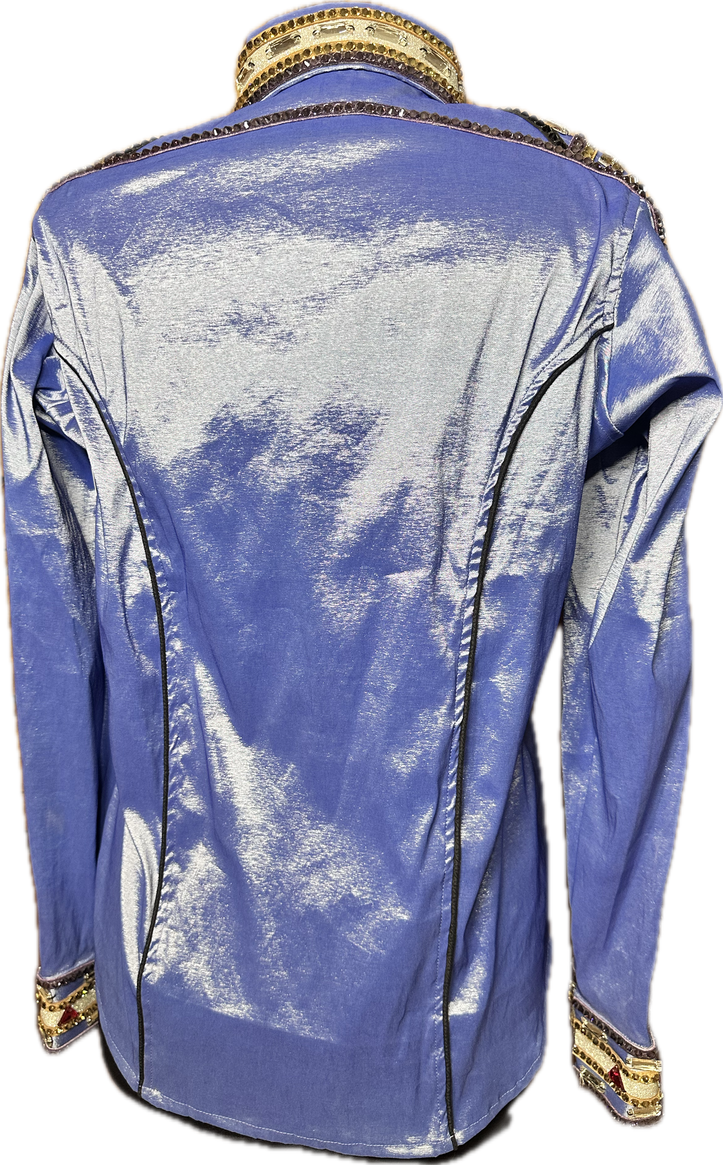 Size Large Denim Stretch Taffeta with Black, Silver, Red and Gold