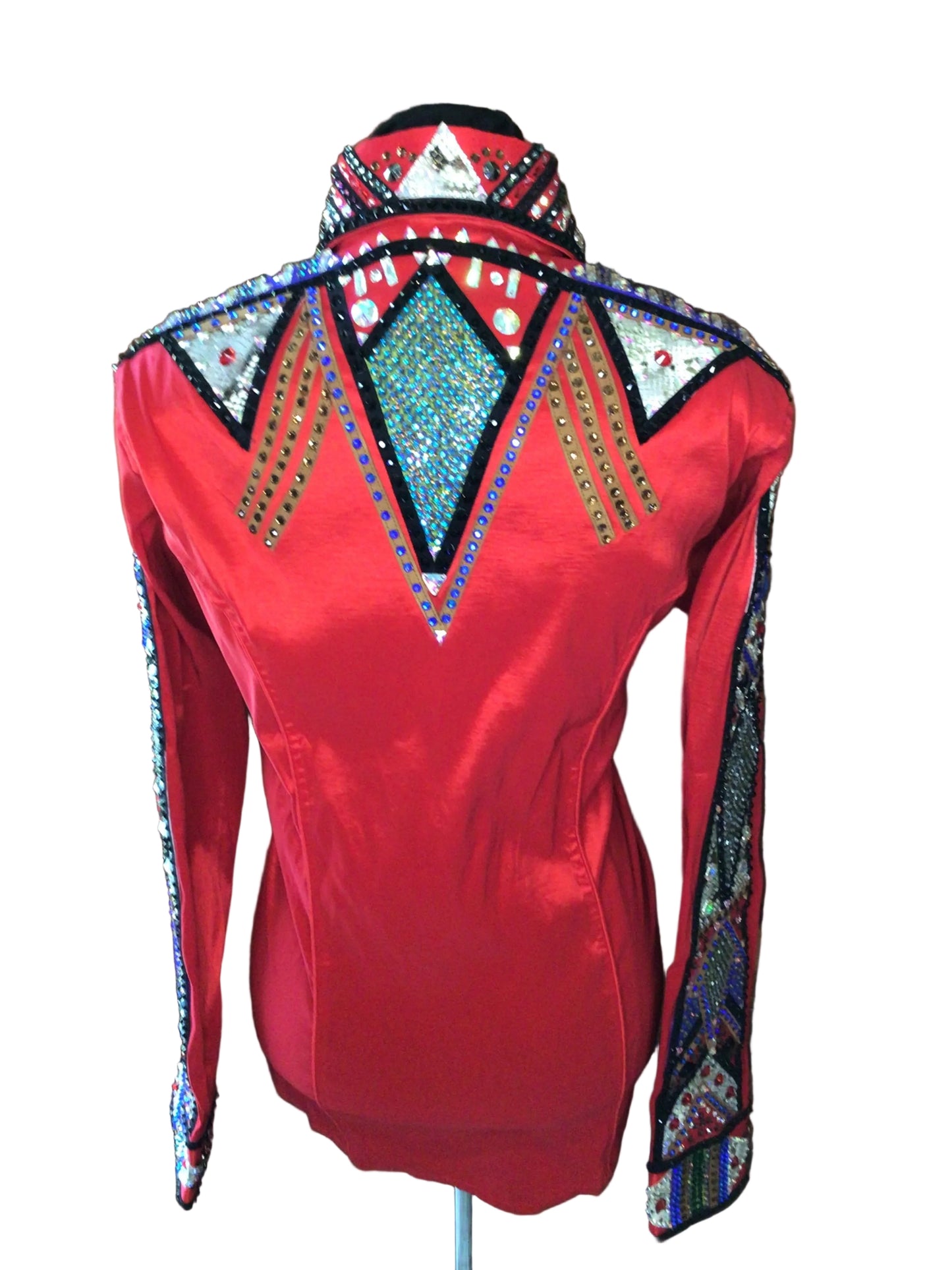 XL Red Stretch Taffeta Day Shirt with Shoulder, Arm, Front and Back Design