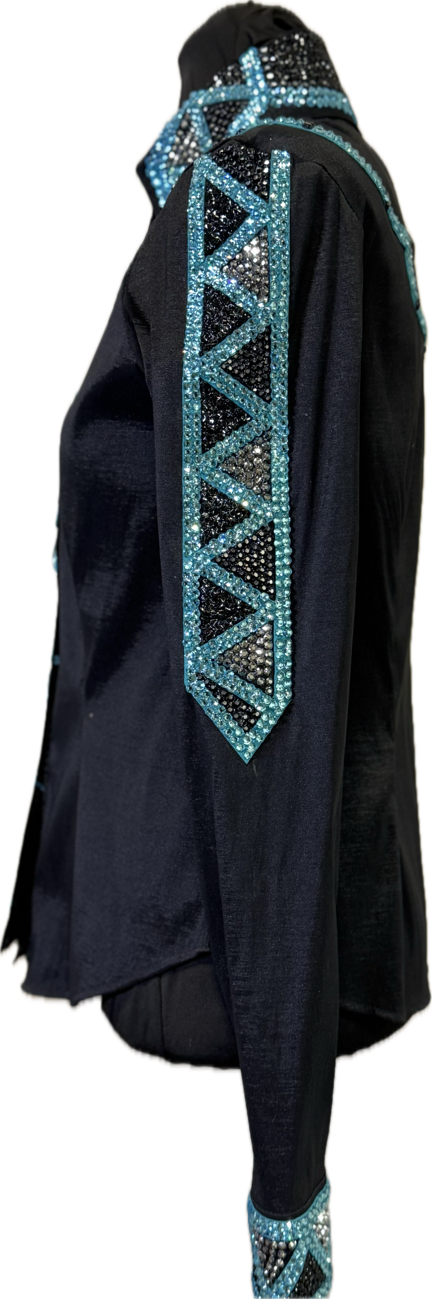 Small Stretch Taffeta Black Day Shirt with Aqua