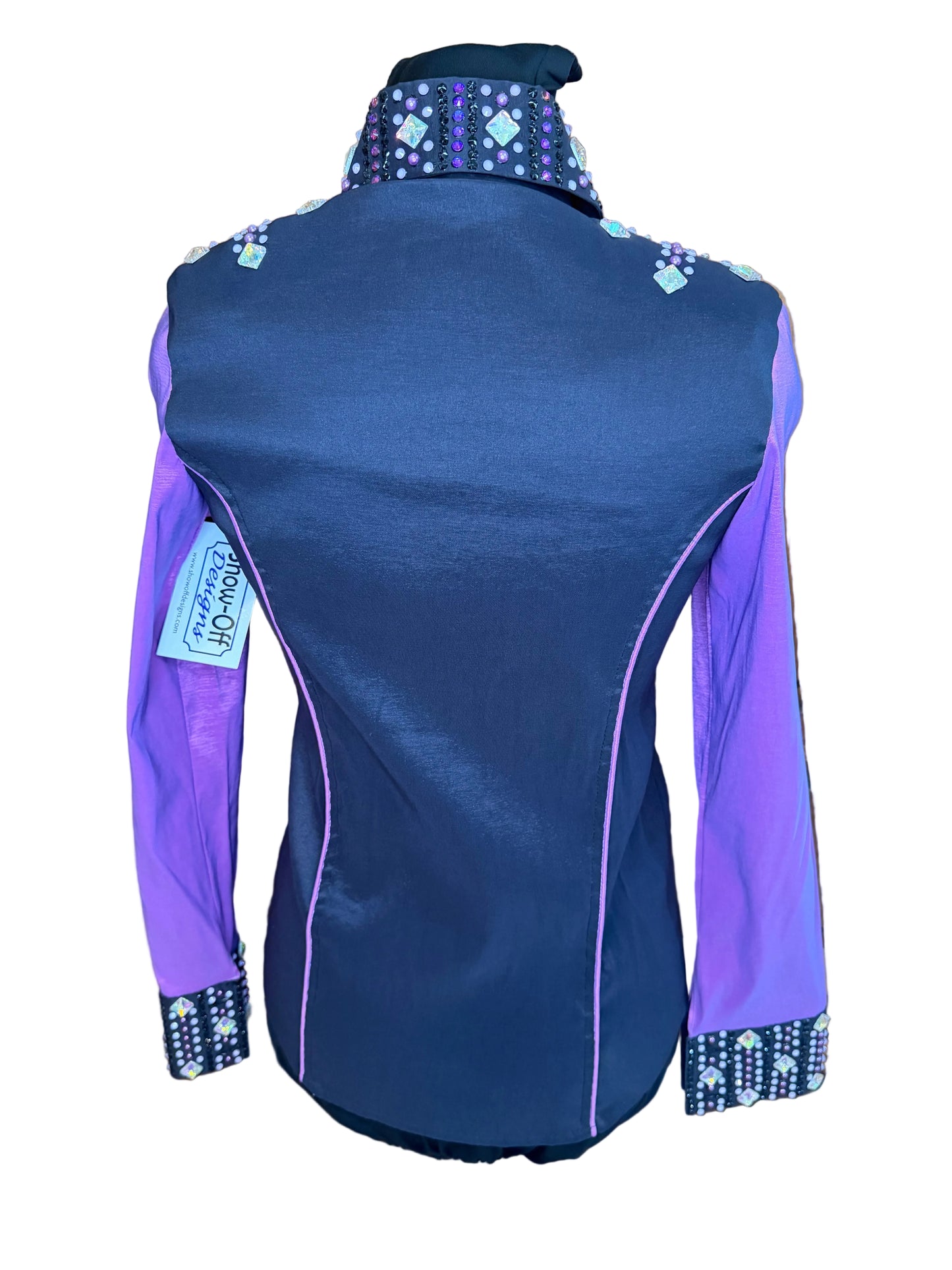Small Stretch Taffeta Black Day Shirt with Purple Sleeves