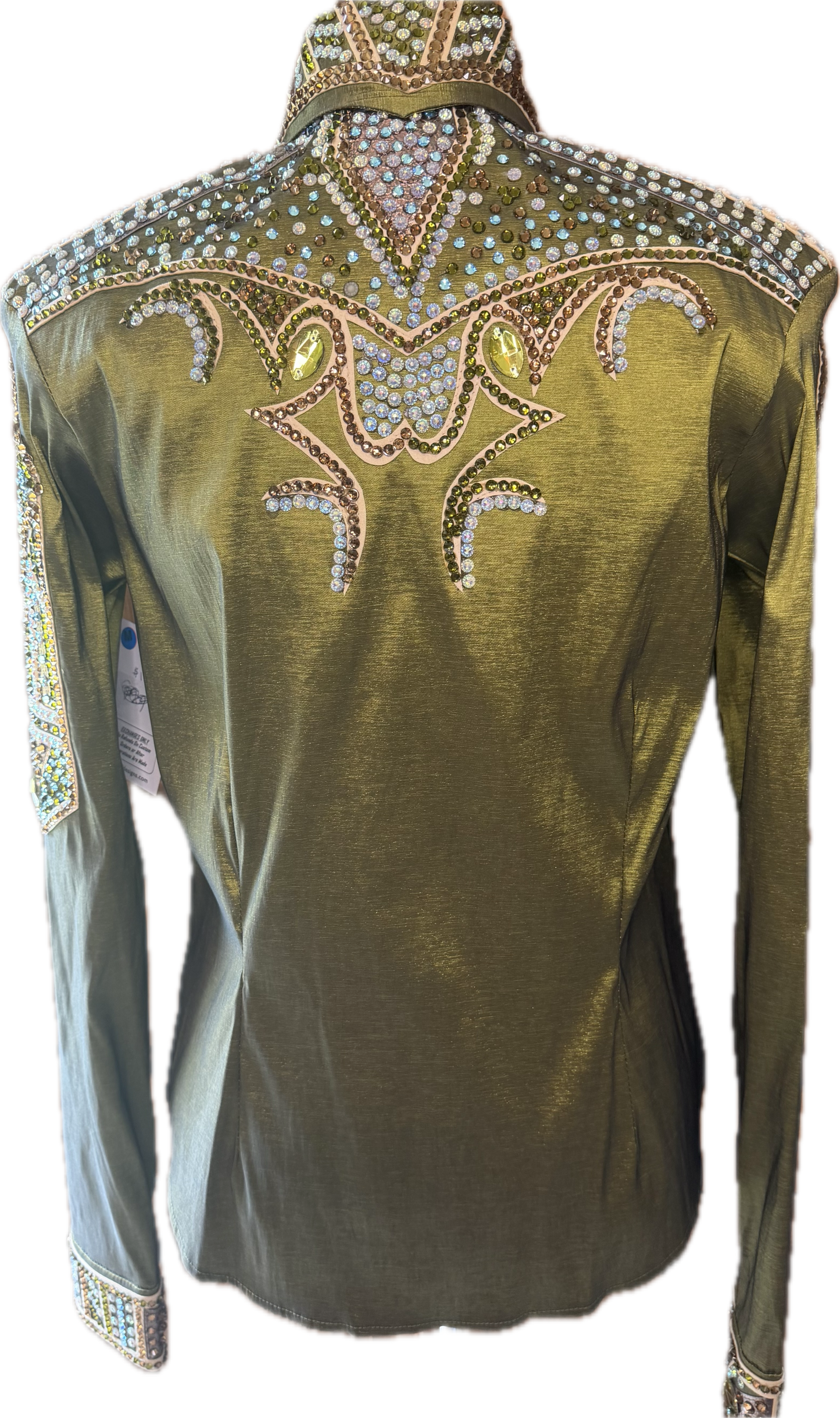 Medium Show Olive Green Stretch Taffeta Day Shirt Retro Design