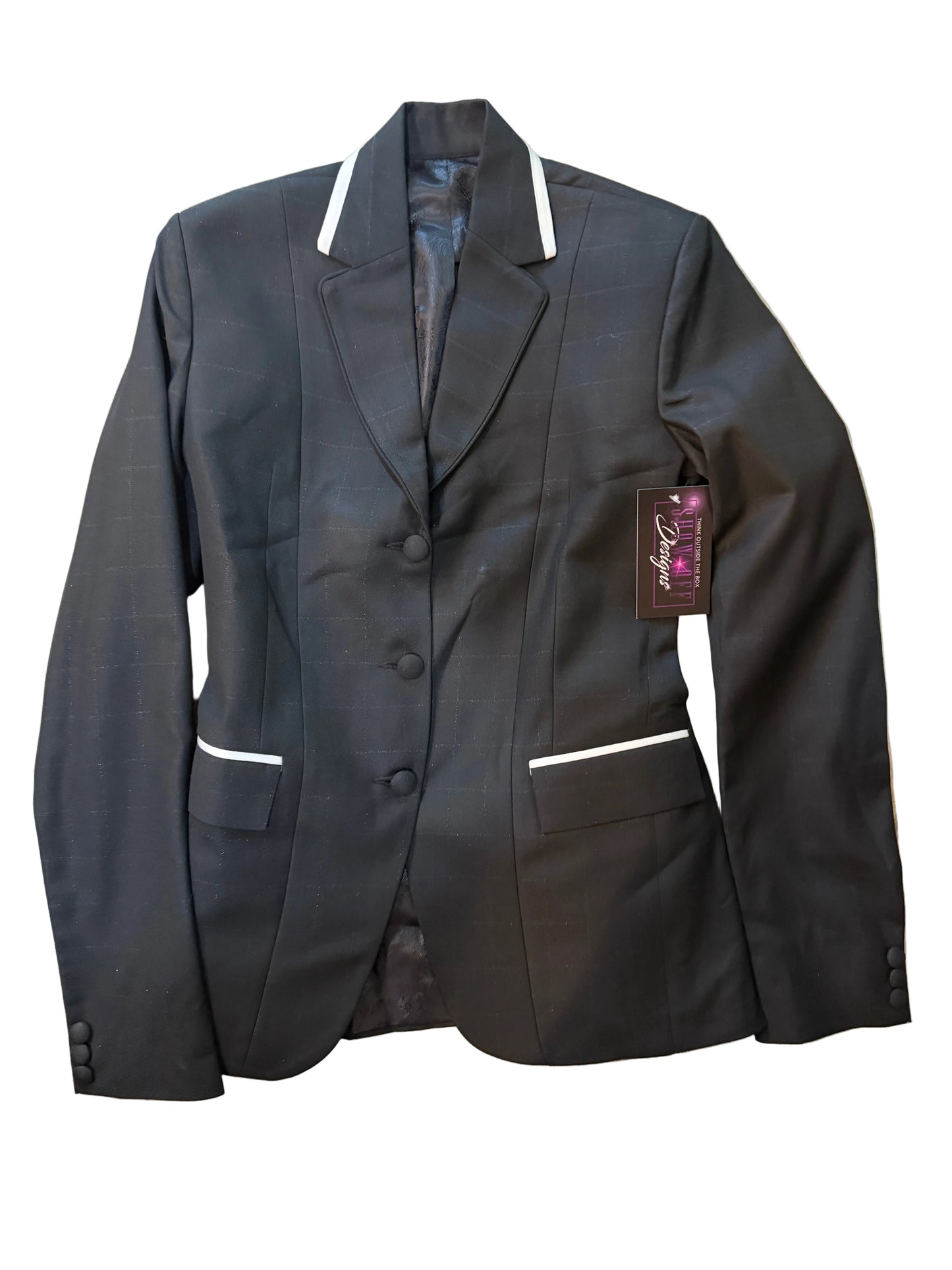 *Youth* Showmanship Suit * Black with White Trims * White Stretch Cotton Shirt * Hidden Zipper on Shirt and Coat. Will match Black Pants