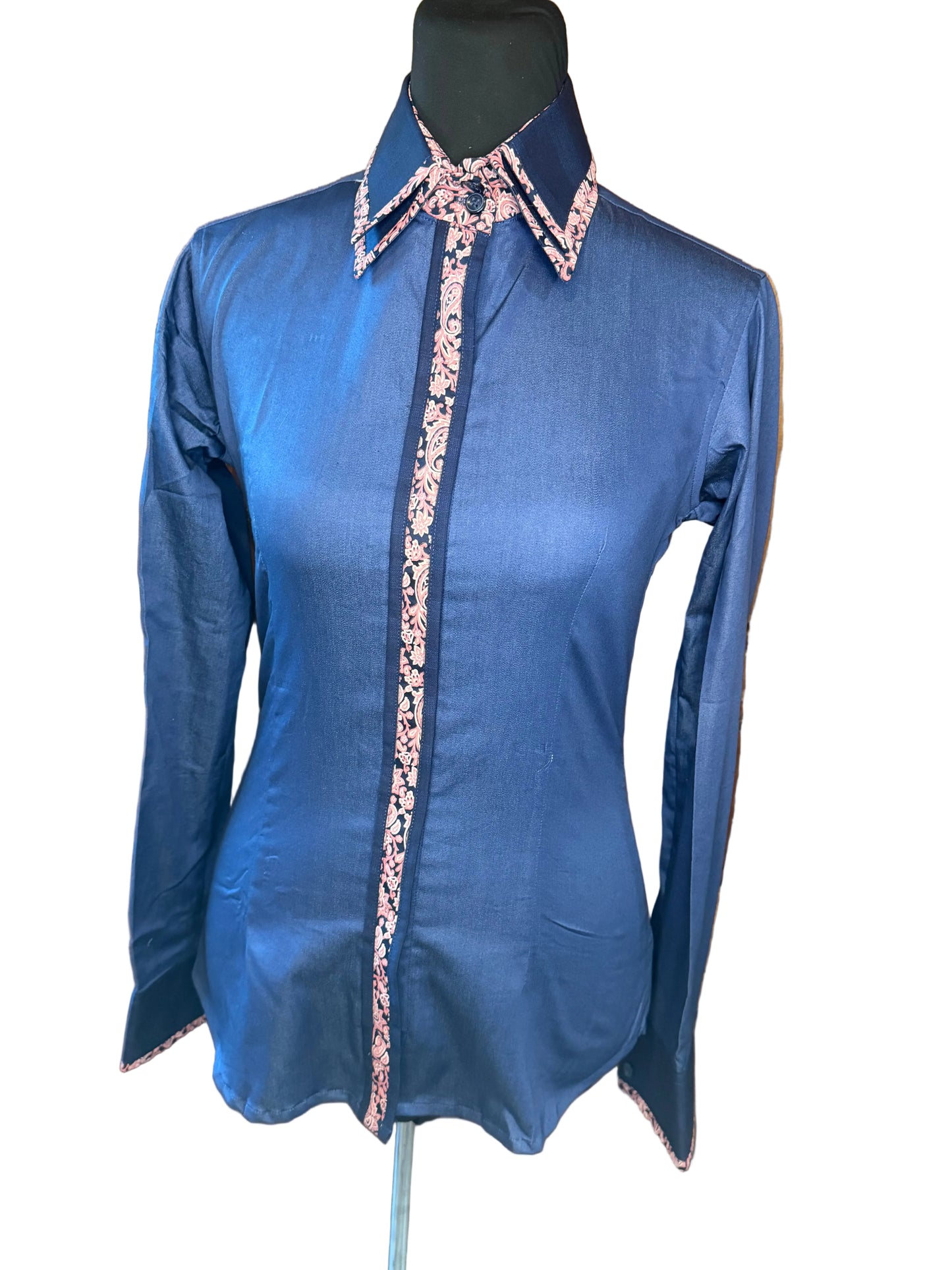 Youth Western Stretch Cotton Shirt **Hidden Zipper** Navy/Pink