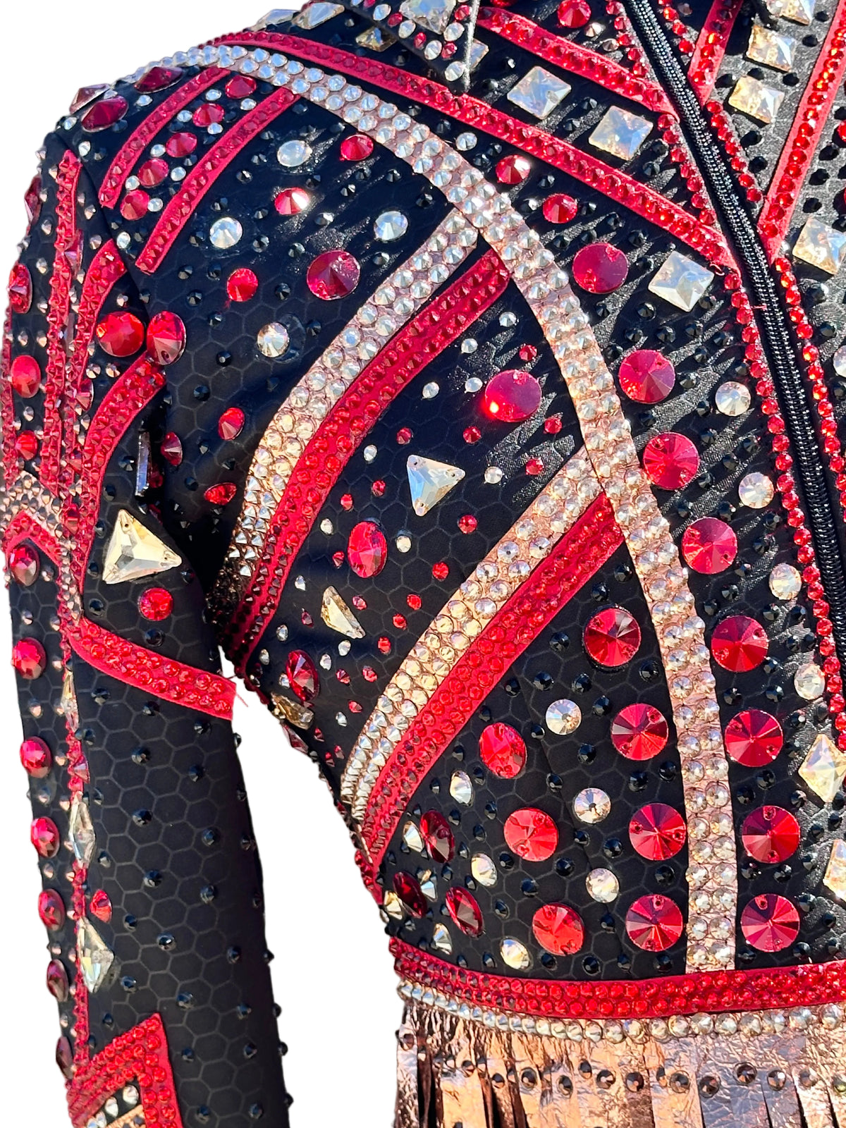 Small Rail Jacket with fringe black and red