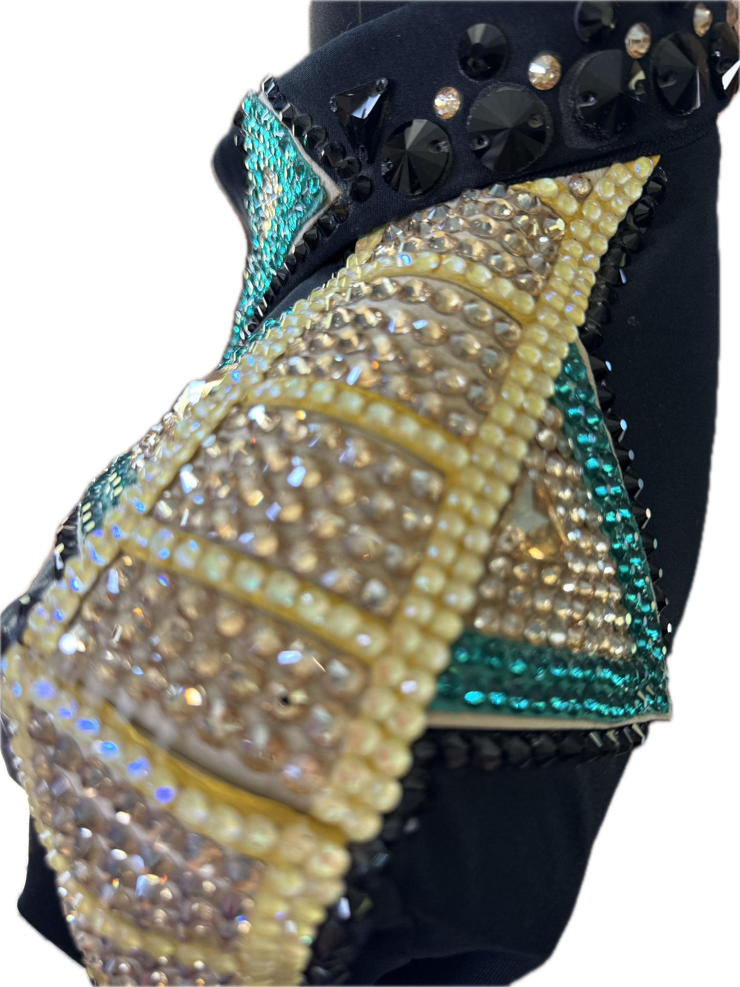 Size Large black stretch day shirt with yellow and teal