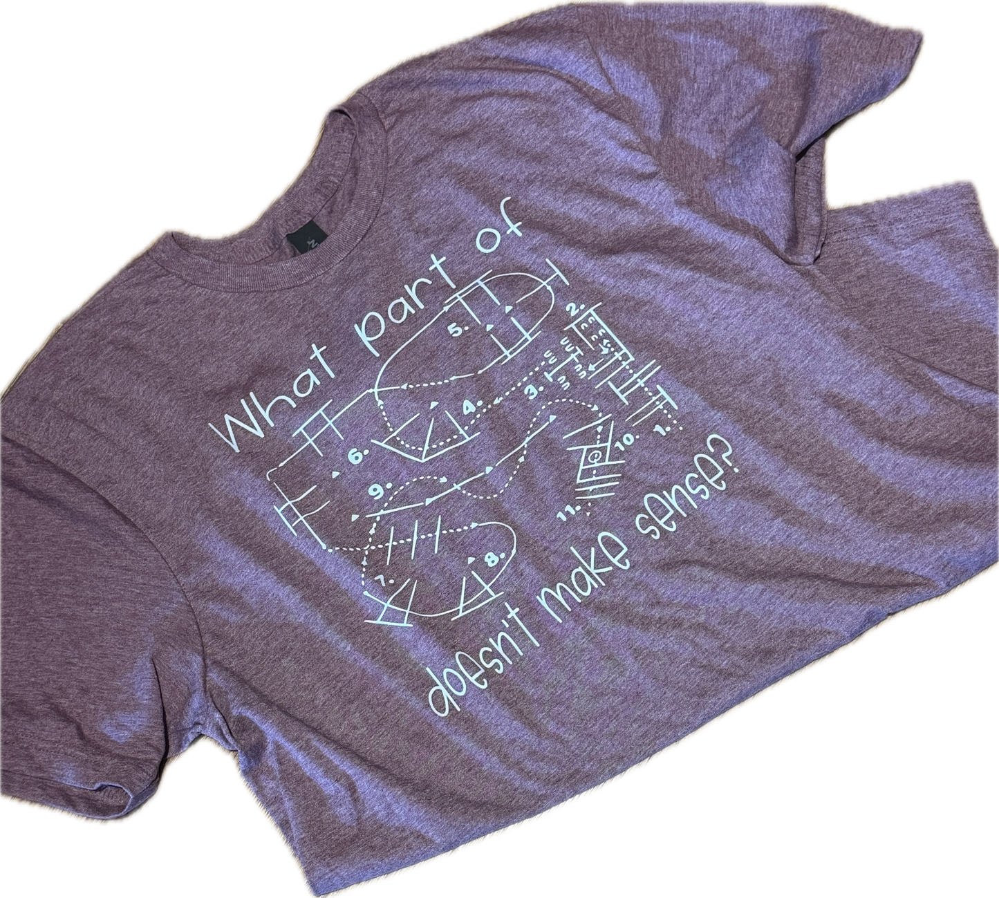 T-Shirt "What Part?'" MEDIUM in Maroon Heather