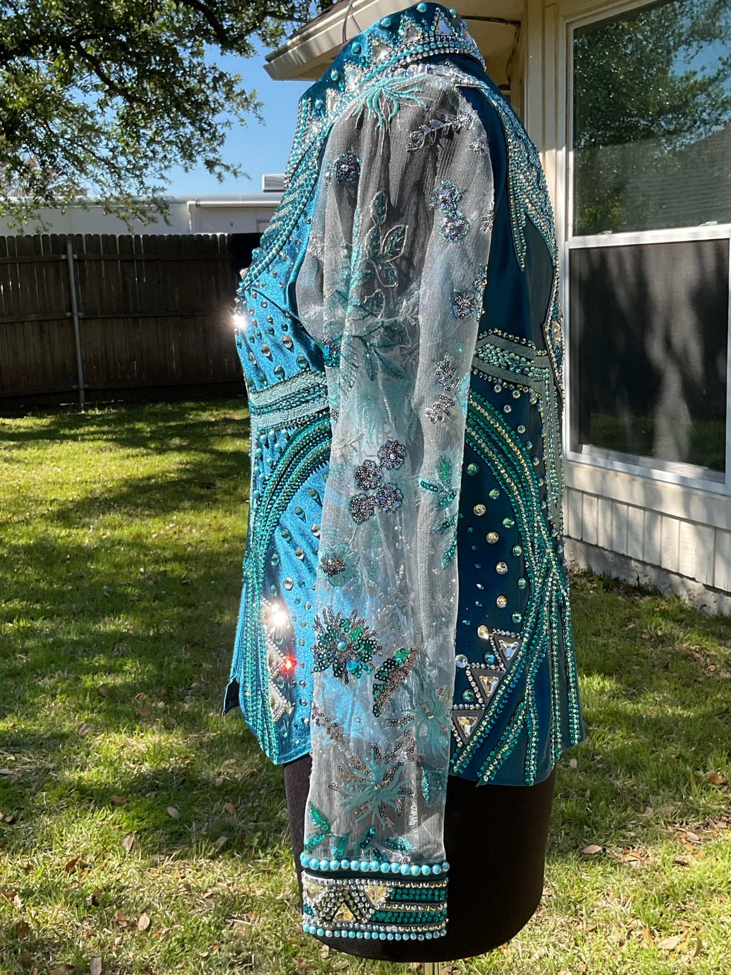 Size Medium Shacket Dark Turquoise with silver and sheer sleeves, sequins
