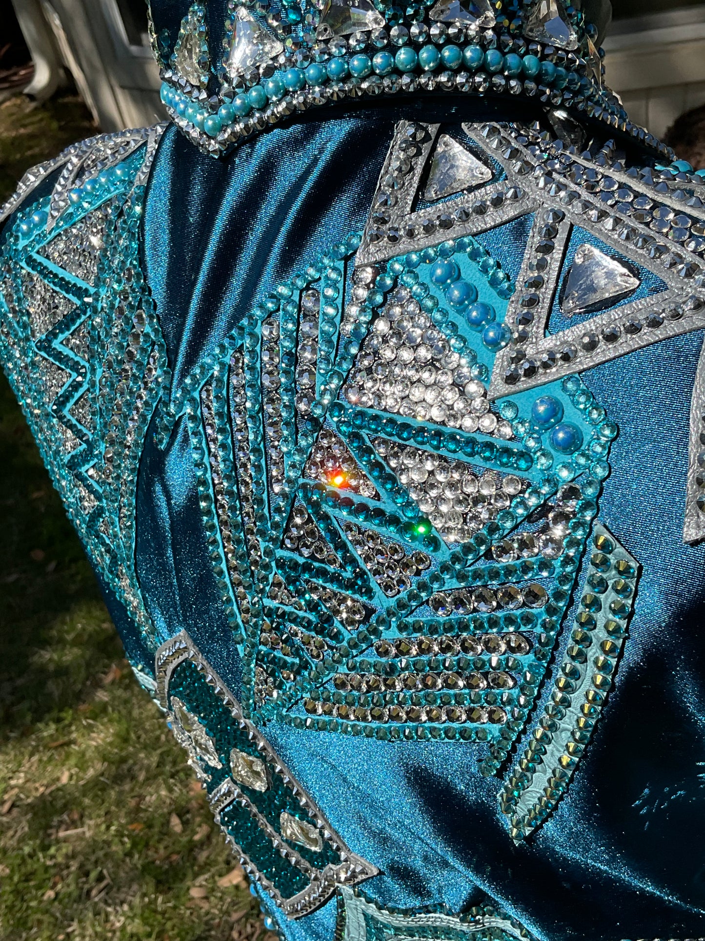 Size Medium Shacket Dark Turquoise with silver and sheer sleeves, sequins