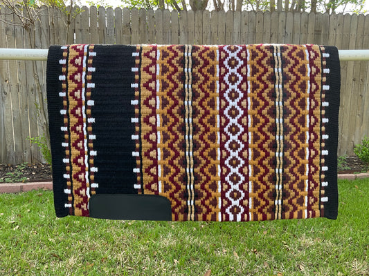 a134- Oversized Saddle blanket Maroon, Gold, White, French Tan